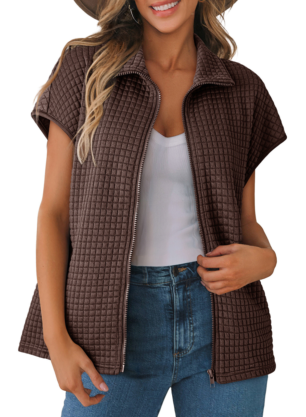 Dokotoo Womens Vest Tops 2026 Fall Cap Sleeve Waffle Knit Vests