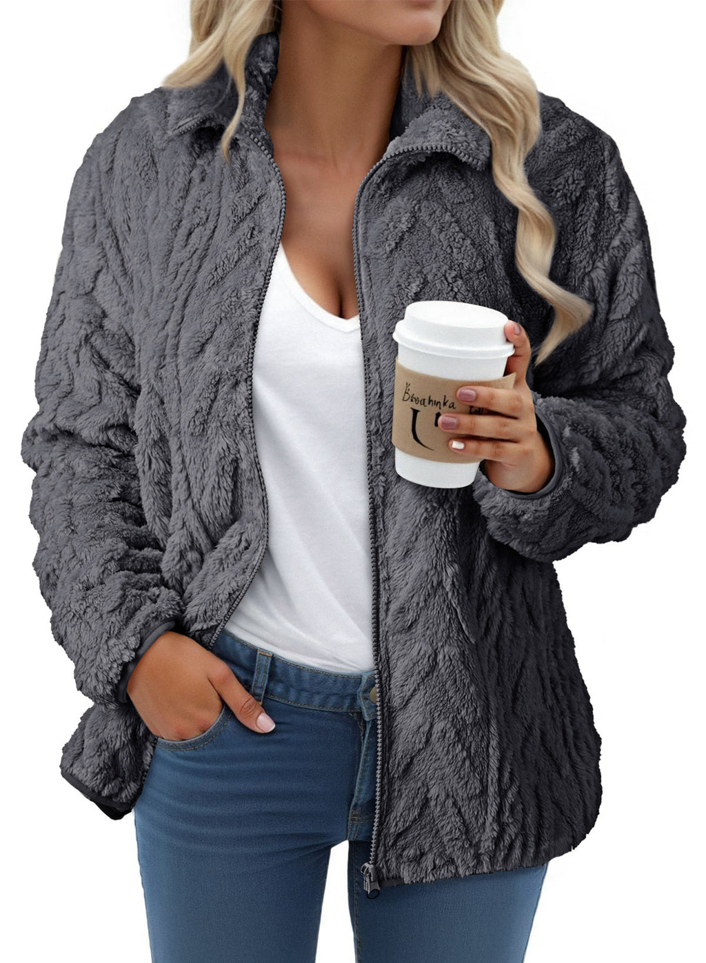 Dokotoo Winter Fleece Jacket for Women 2026 Zipper Casual Coat with Pockets