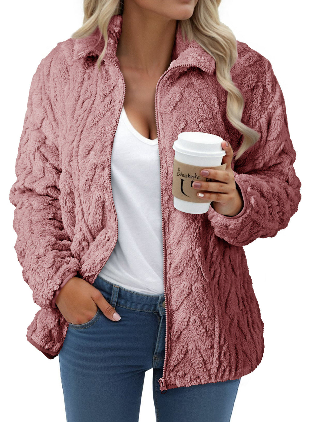 Dokotoo Winter Fleece Jacket for Women 2026 Zipper Casual Coat with Pockets