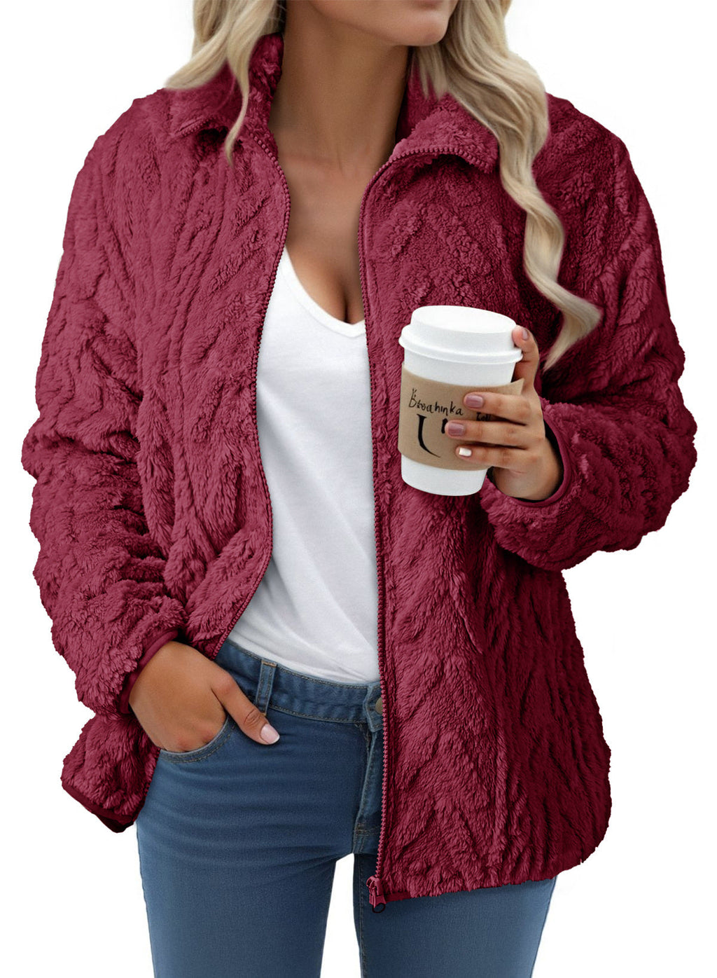 Dokotoo Winter Fleece Jacket for Women 2026 Zipper Casual Coat with Pockets