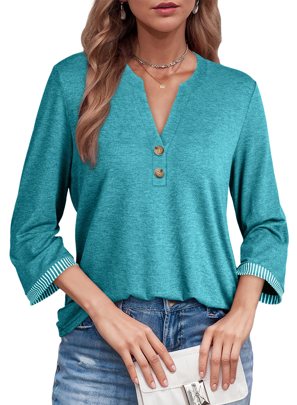 Dokotoo Womens Tops Fall 3/4 Length Sleeve Fashion Solid T-Shirts