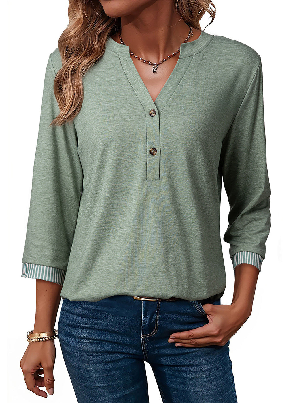 Dokotoo Womens Tops Fall 3/4 Length Sleeve Fashion Solid T-Shirts