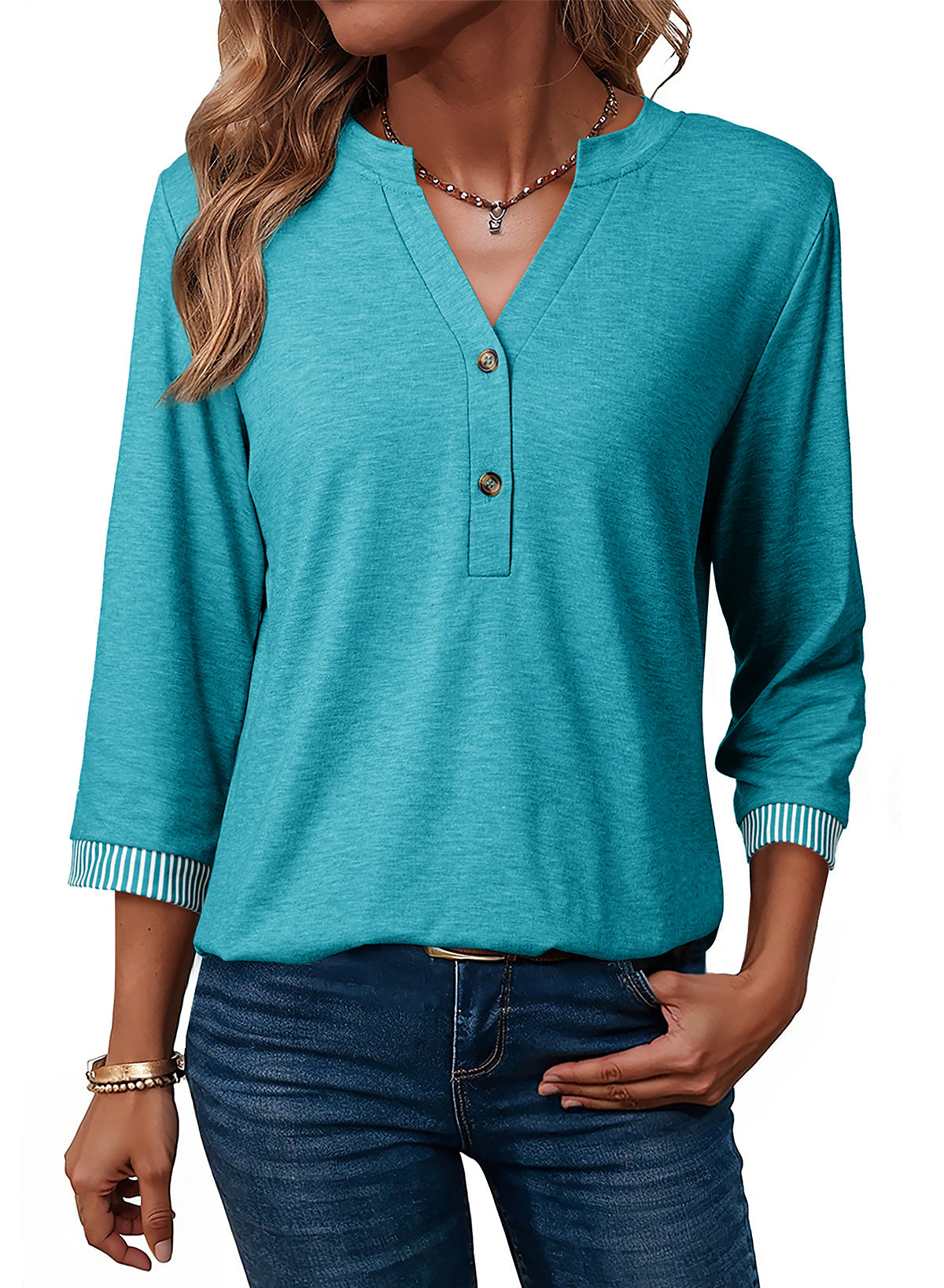 Dokotoo Womens Tops Fall 3/4 Length Sleeve Fashion Solid T-Shirts