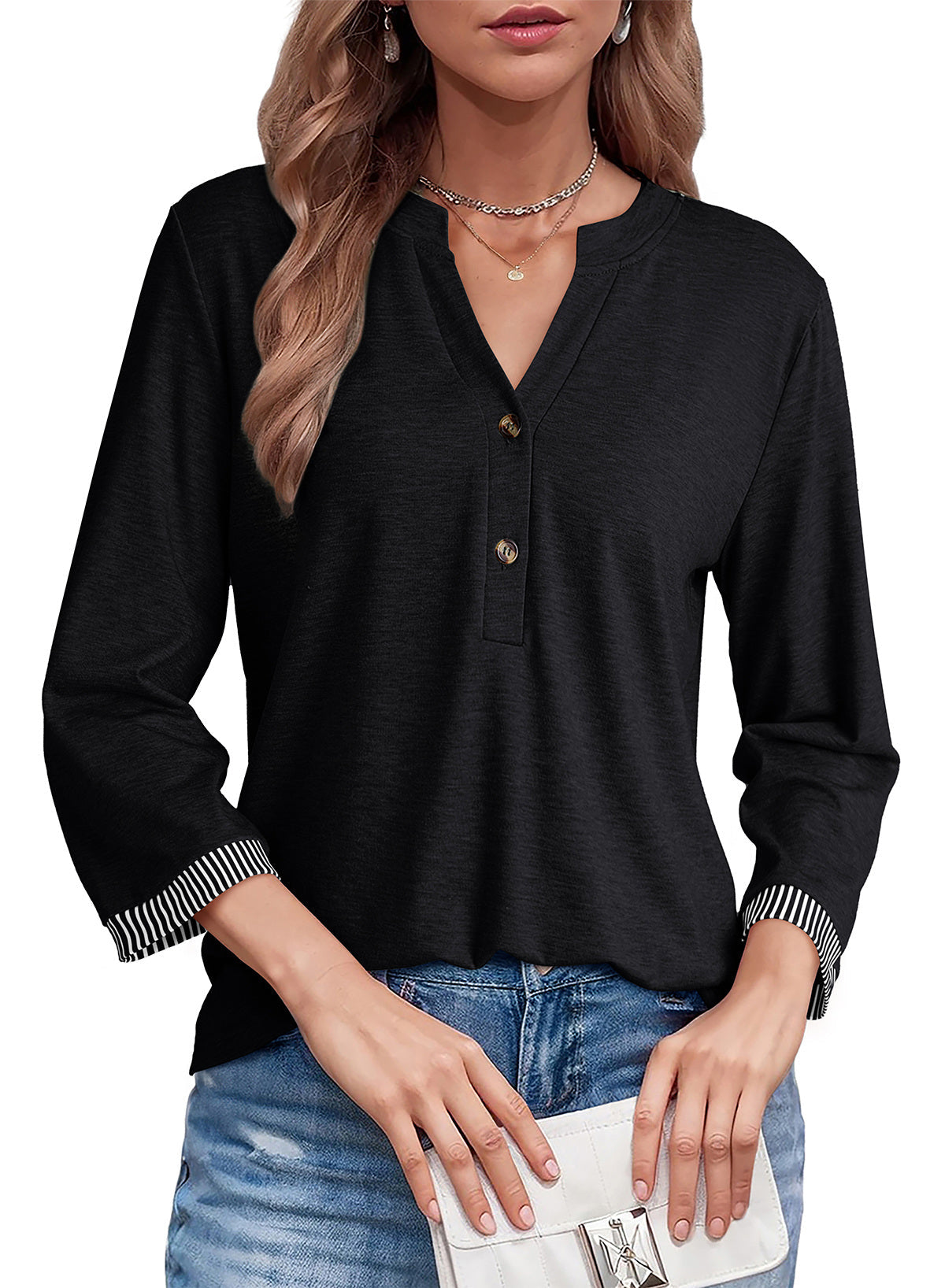 Dokotoo Womens Tops Fall 3/4 Length Sleeve Fashion Solid T-Shirts
