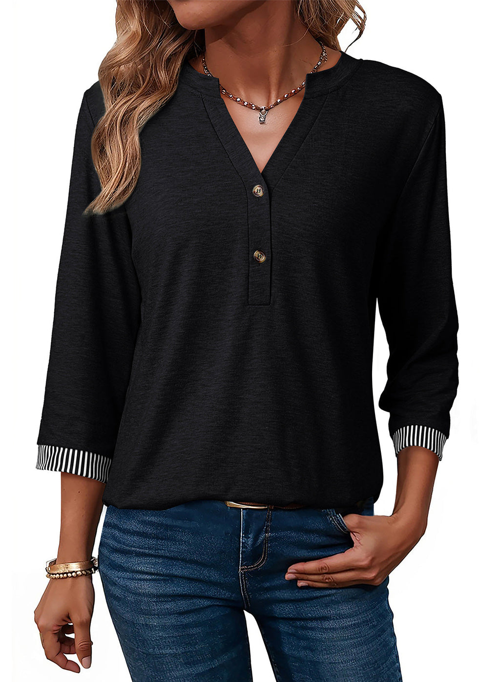 Dokotoo Womens Tops Fall 3/4 Length Sleeve Fashion Solid T-Shirts
