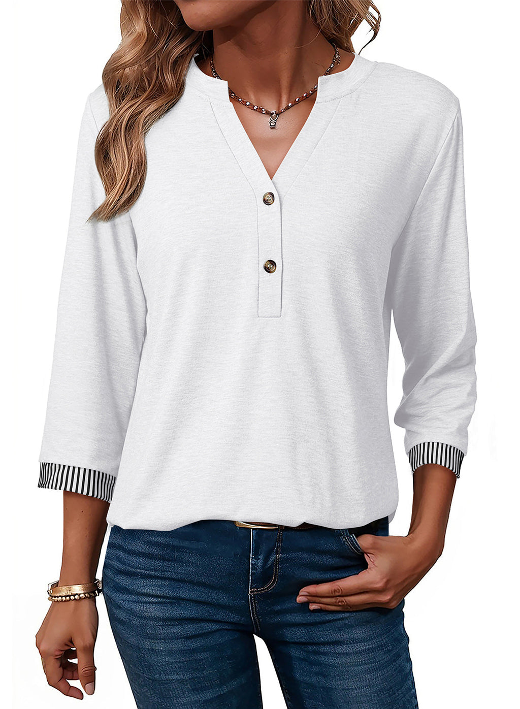 Dokotoo Womens Tops Fall 3/4 Length Sleeve Fashion Solid T-Shirts