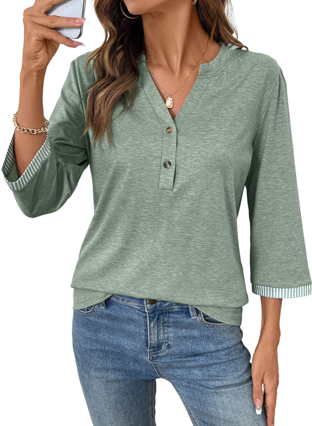 Dokotoo Womens Tops Fall 3/4 Length Sleeve Fashion Solid T-Shirts