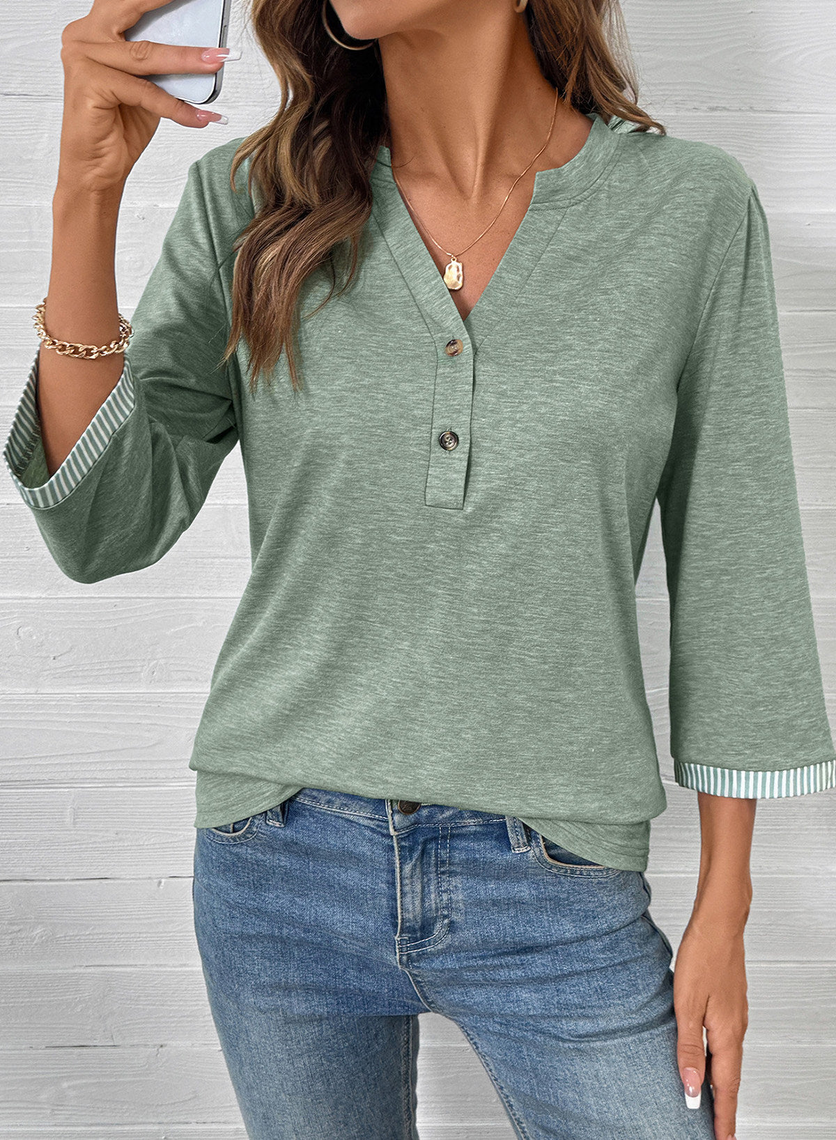 Dokotoo Womens Tops Fall 3/4 Length Sleeve Fashion Solid T-Shirts