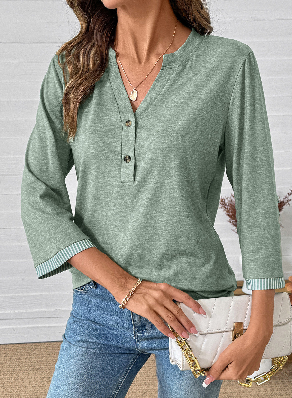 Dokotoo Womens Tops Fall 3/4 Length Sleeve Fashion Solid T-Shirts