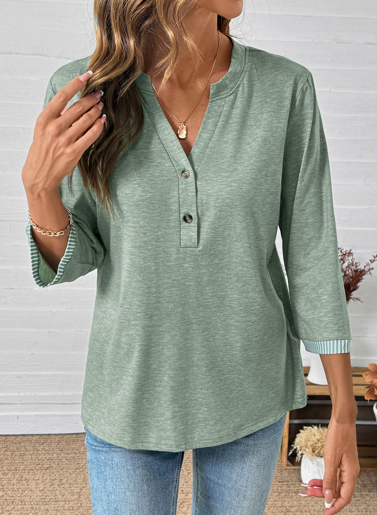 Dokotoo Womens Tops Fall 3/4 Length Sleeve Fashion Solid T-Shirts