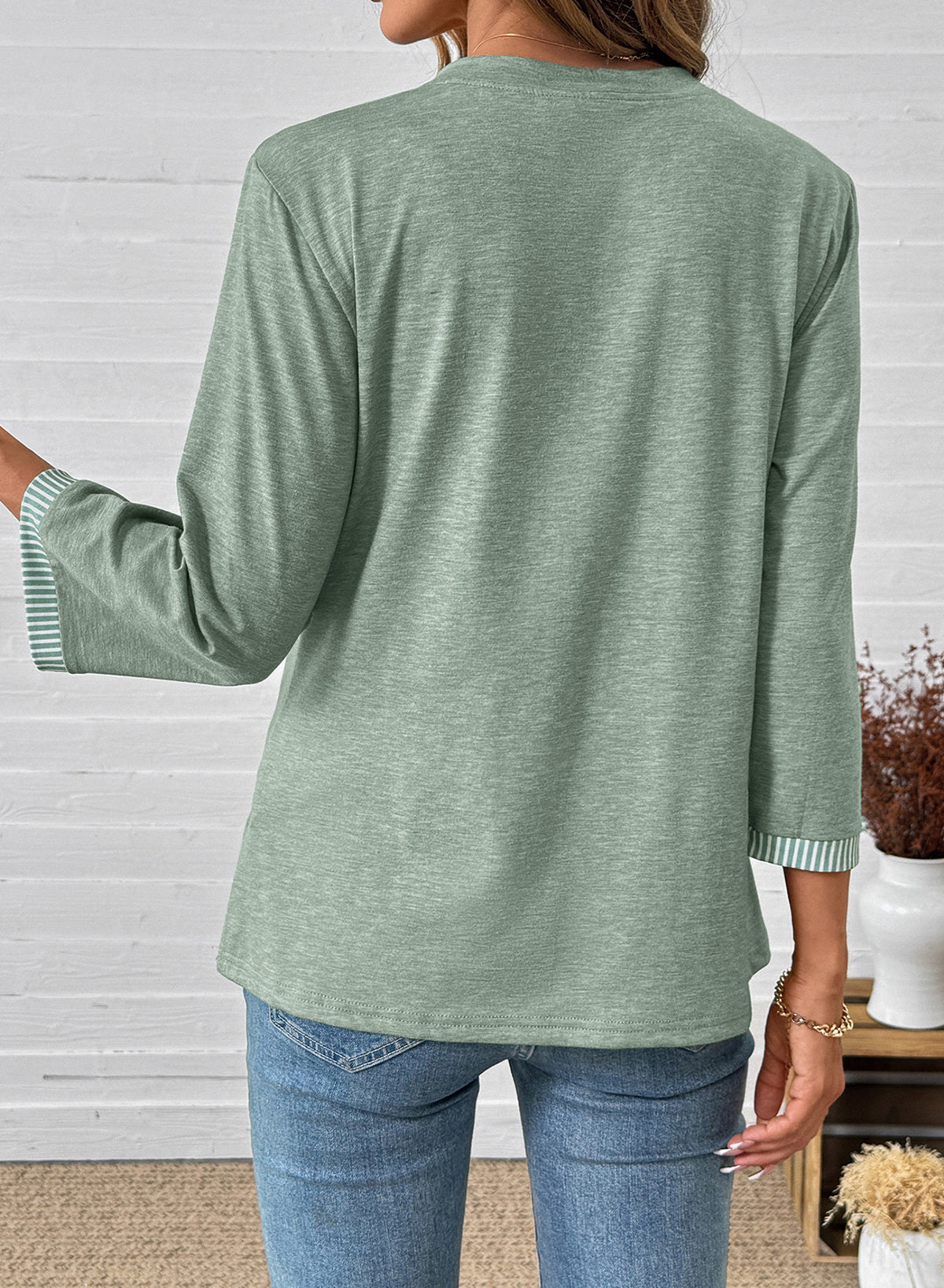 Dokotoo Womens Tops Fall 3/4 Length Sleeve Fashion Solid T-Shirts