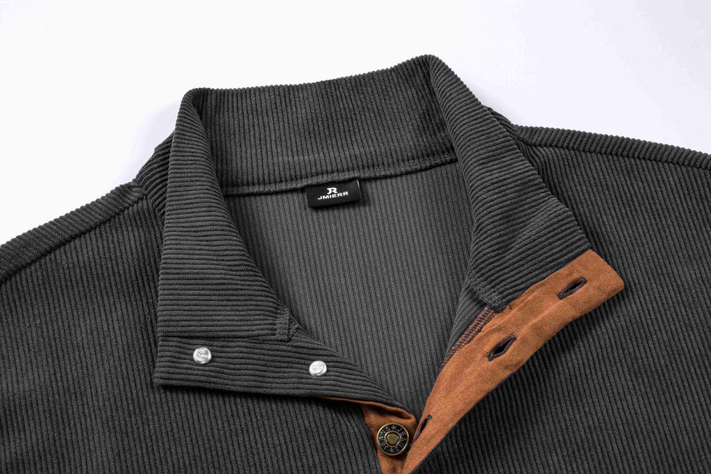 Dokotoo Men Men's Corduroy Sweatshirt Casual Long Sleeve Stand Collar Knitted Pullover Button Sweaters with Pockets