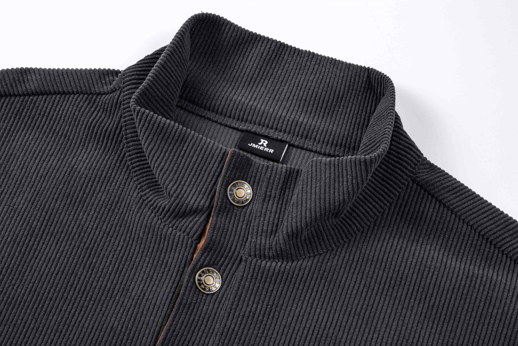 Dokotoo Men Men's Corduroy Sweatshirt Casual Long Sleeve Stand Collar Knitted Pullover Button Sweaters with Pockets