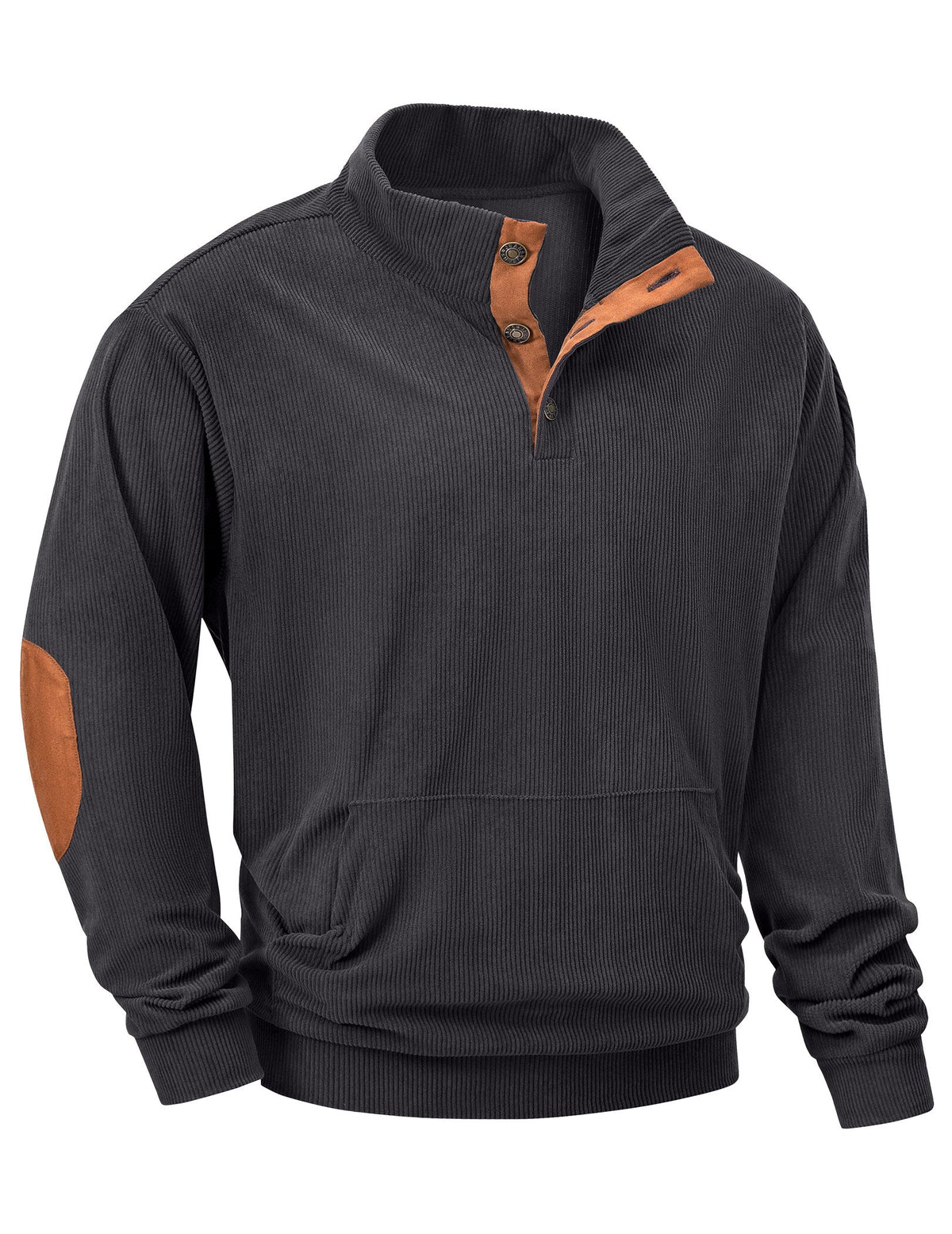 Dokotoo Men Men's Corduroy Sweatshirt Casual Long Sleeve Stand Collar Knitted Pullover Button Sweaters with Pockets