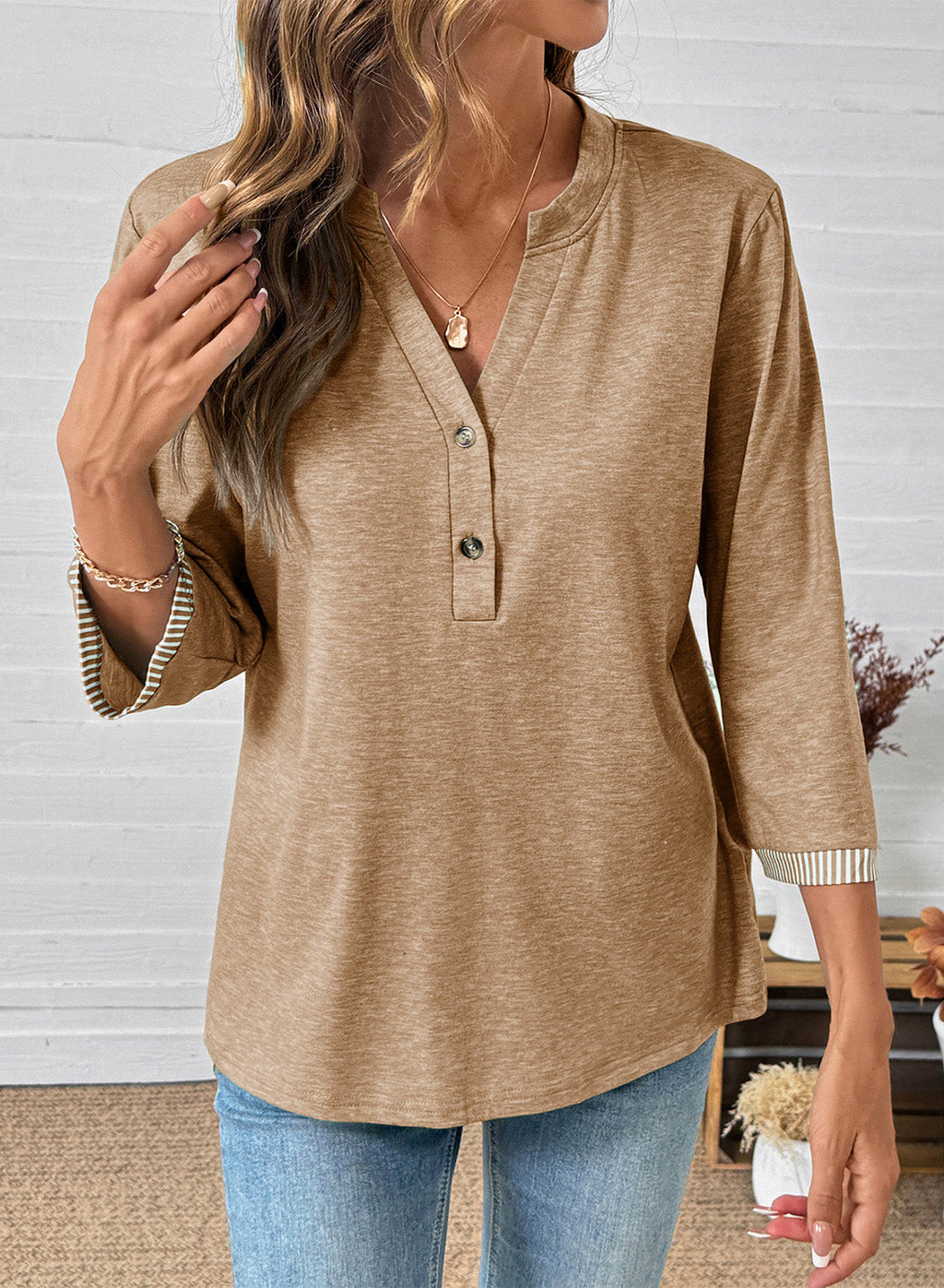 Dokotoo Womens Tops Fall 3/4 Length Sleeve Fashion Solid T-Shirts
