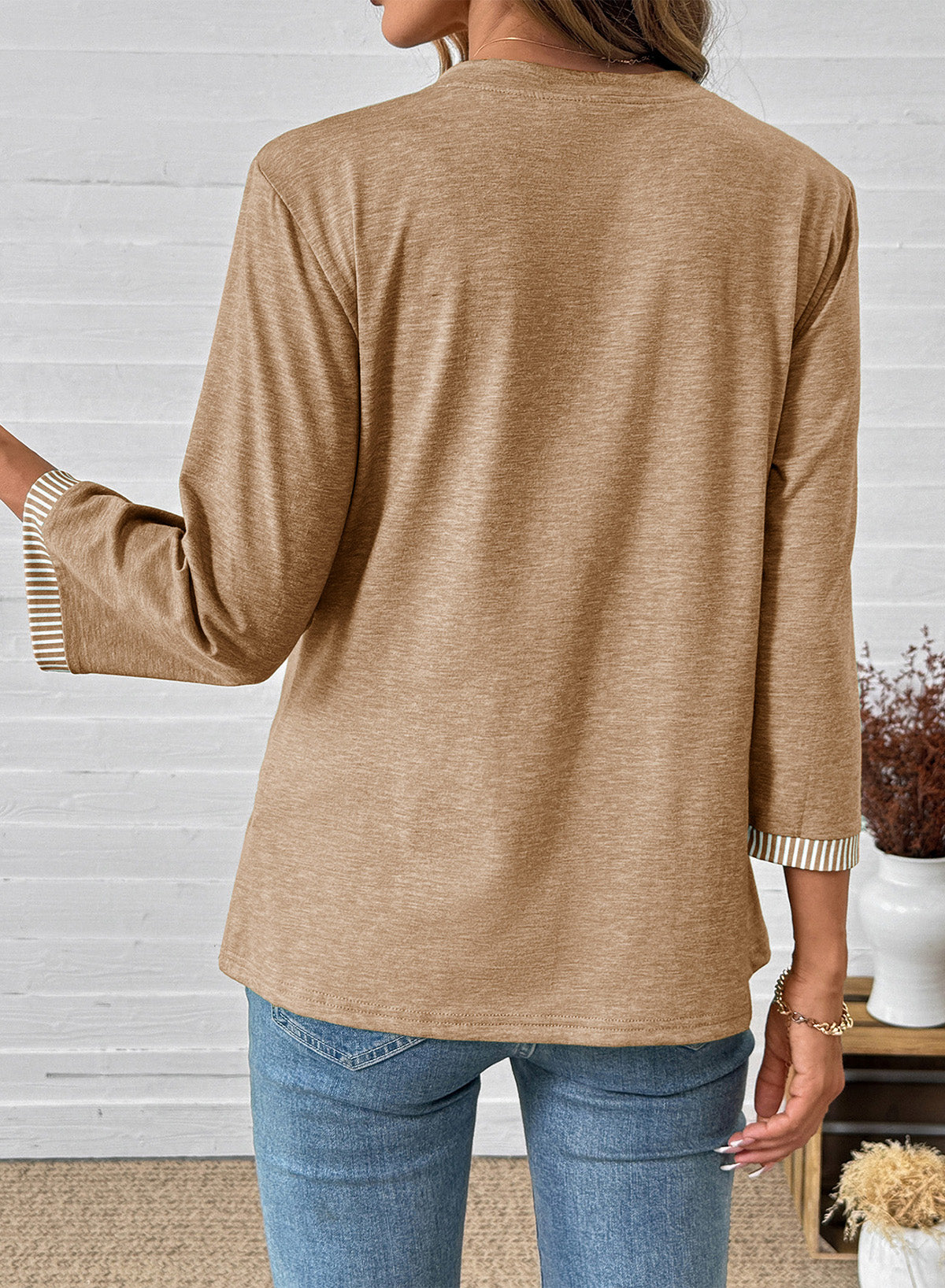 Dokotoo Womens Tops Fall 3/4 Length Sleeve Fashion Solid T-Shirts