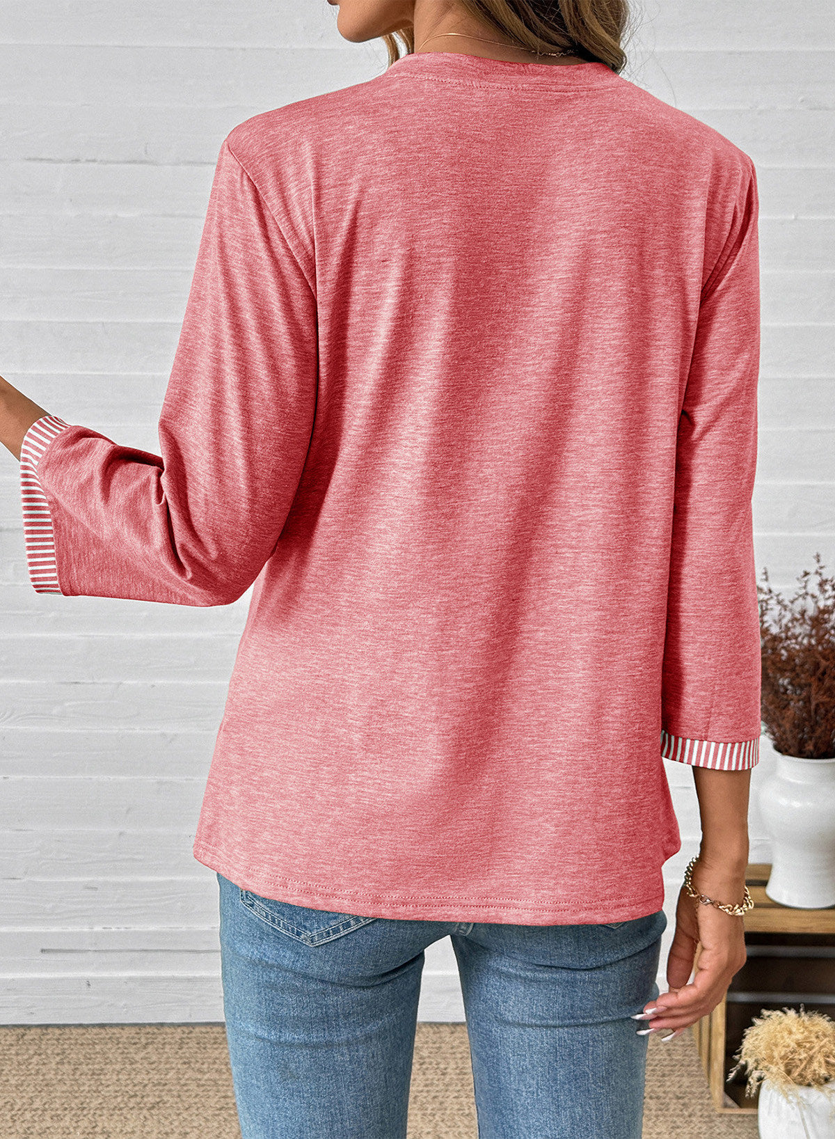 Dokotoo Womens Tops Fall 3/4 Length Sleeve Fashion Solid T-Shirts