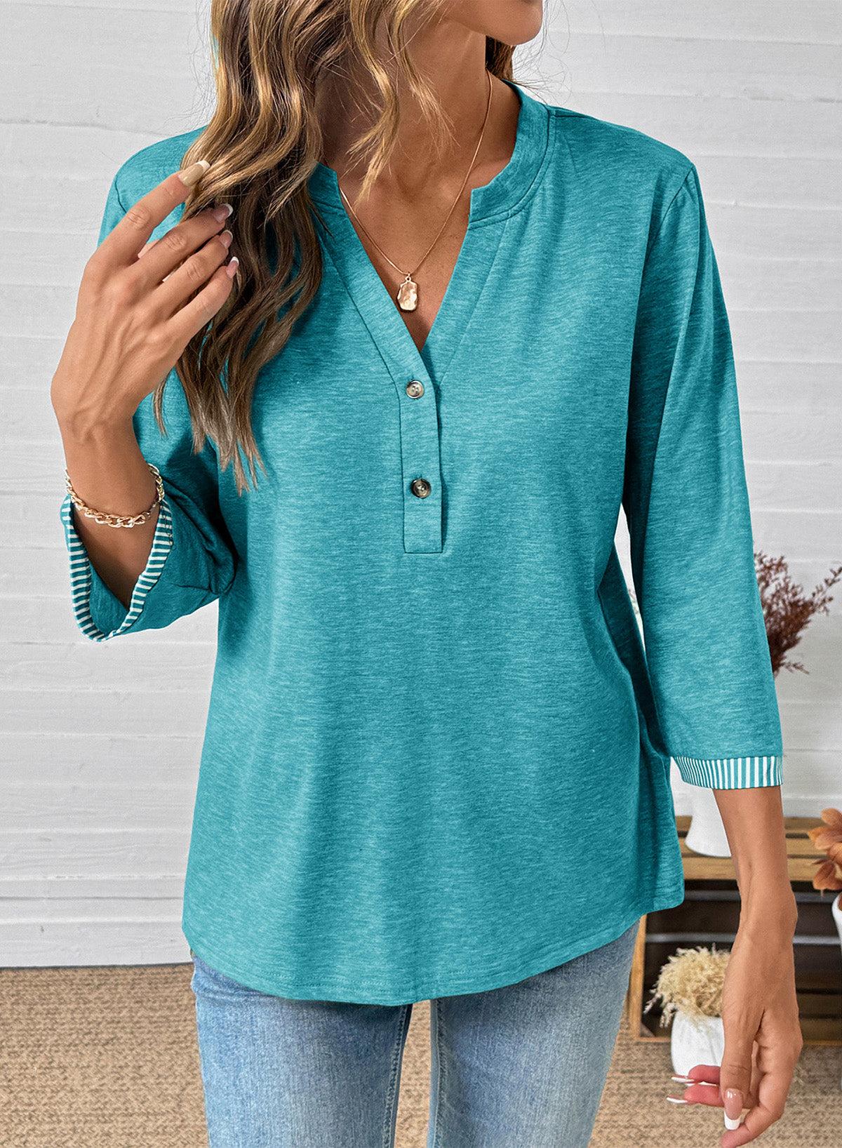 Dokotoo Womens Tops Fall 3/4 Length Sleeve Fashion Solid T-Shirts