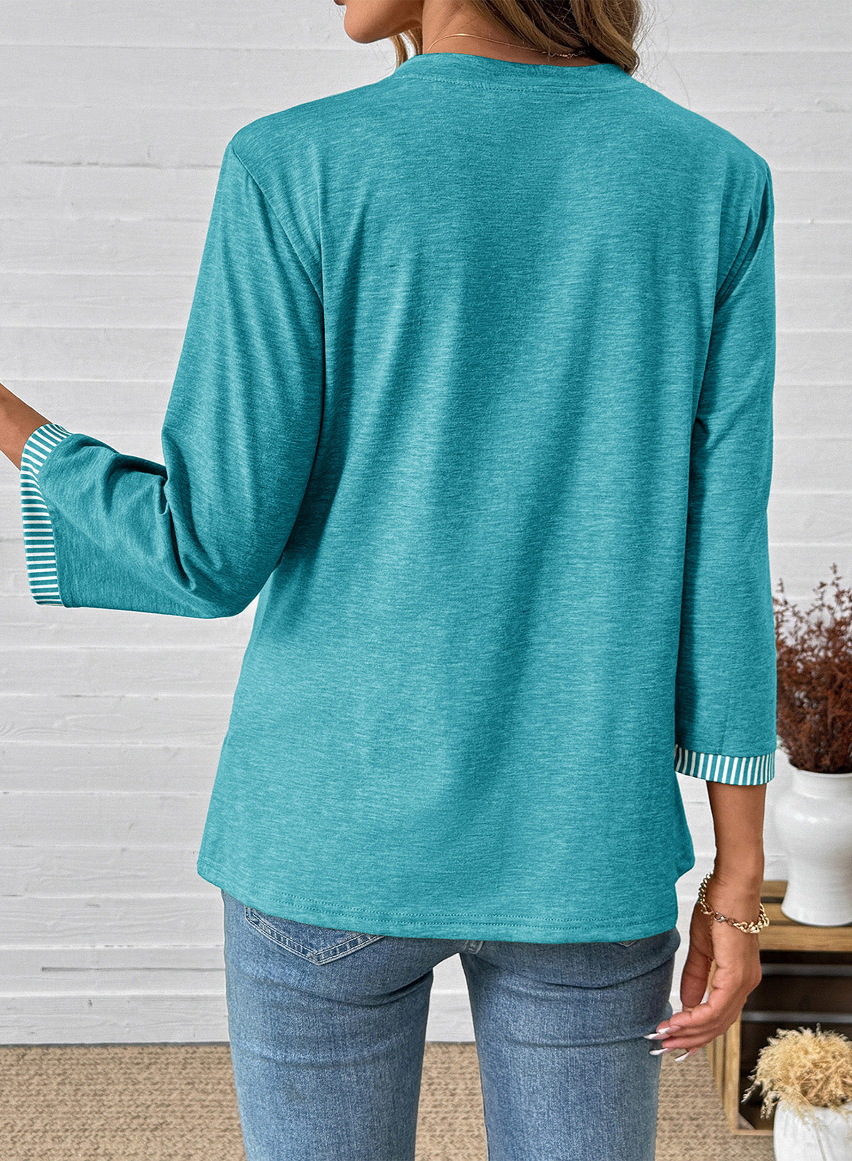 Dokotoo Womens Tops Fall 3/4 Length Sleeve Fashion Solid T-Shirts