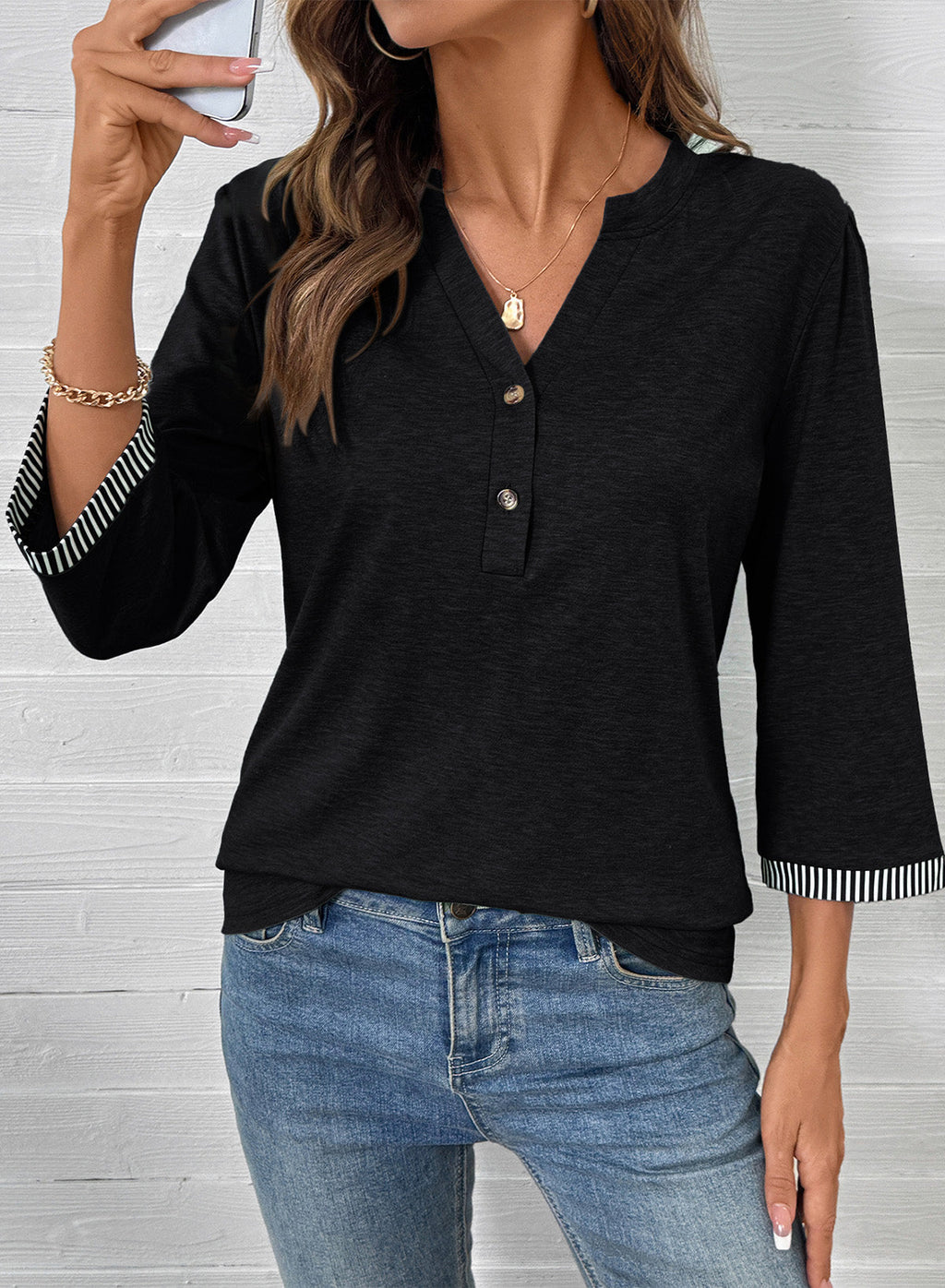 Dokotoo Womens Tops Fall 3/4 Length Sleeve Fashion Solid T-Shirts