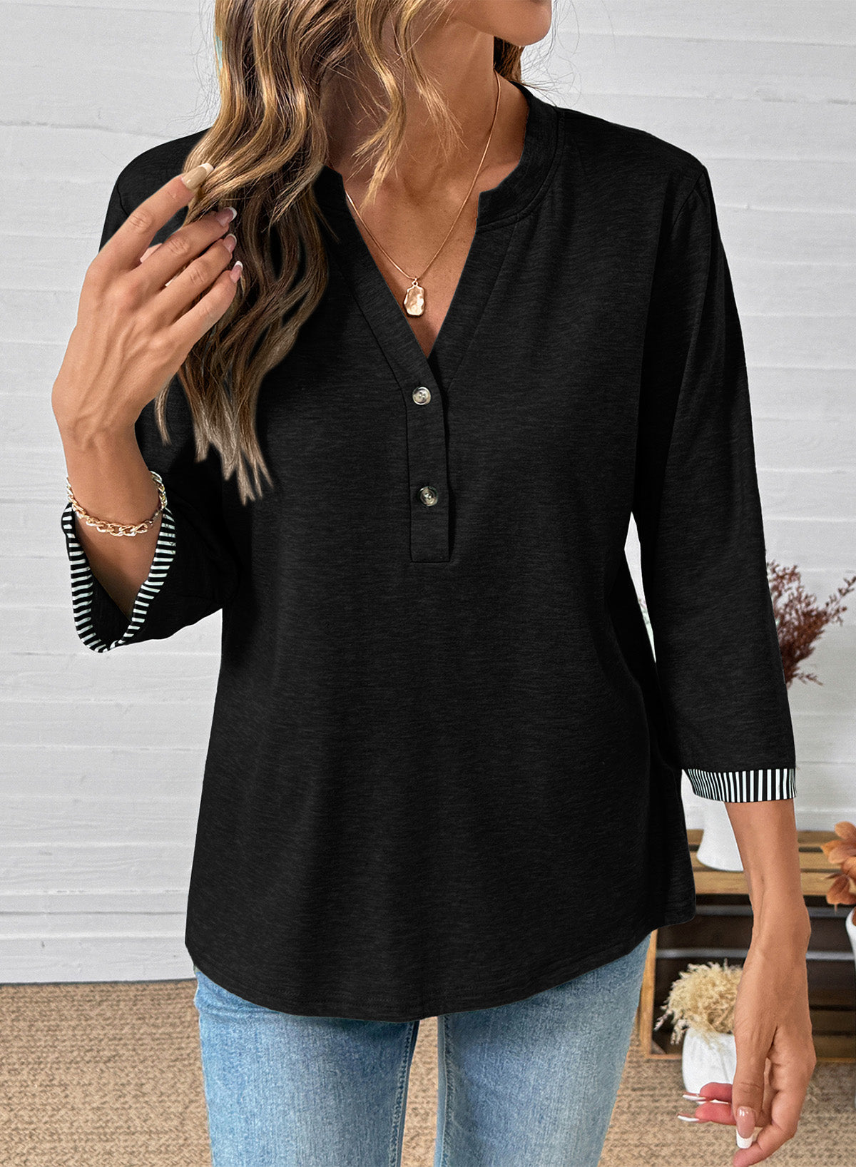 Dokotoo Womens Tops Fall 3/4 Length Sleeve Fashion Solid T-Shirts