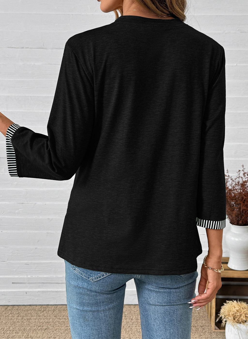 Dokotoo Womens Tops Fall 3/4 Length Sleeve Fashion Solid T-Shirts
