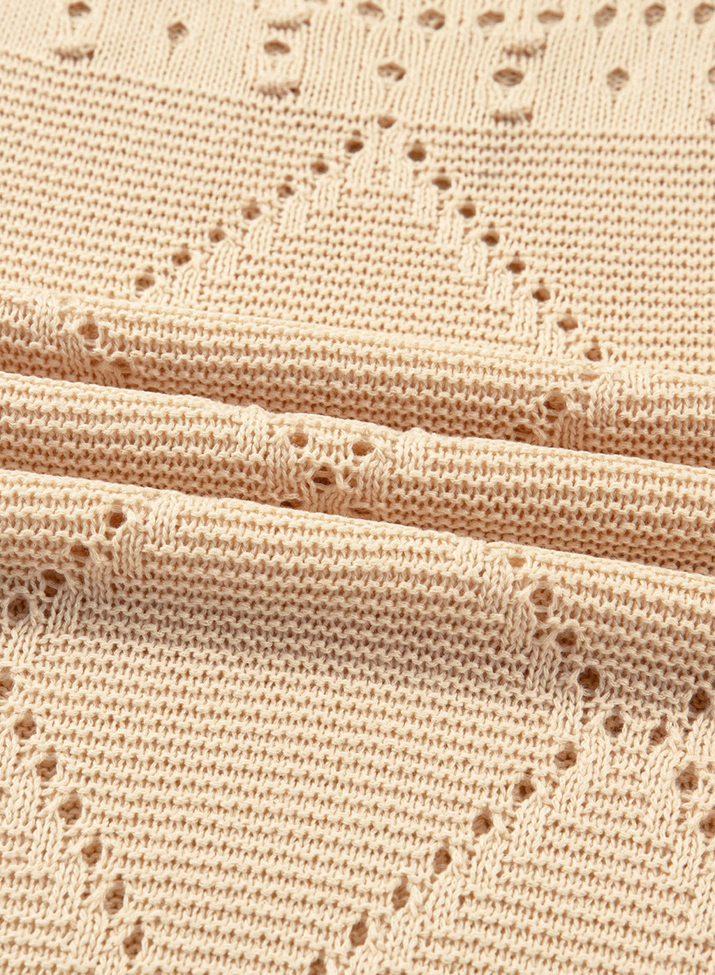 Solid Color Hollowed Detail Rhombus Pattern Knit Short Sleeve Sweater