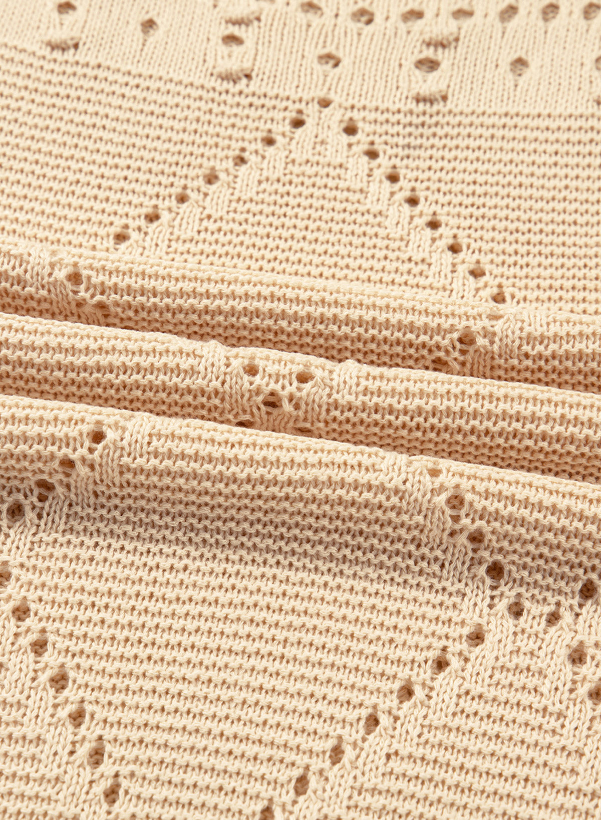 Solid Color Hollowed Detail Rhombus Pattern Knit Short Sleeve Sweater