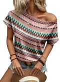 EMERY ROSE Women Geometric Print Round Neck Short Sleeve Casual T-Shirt
