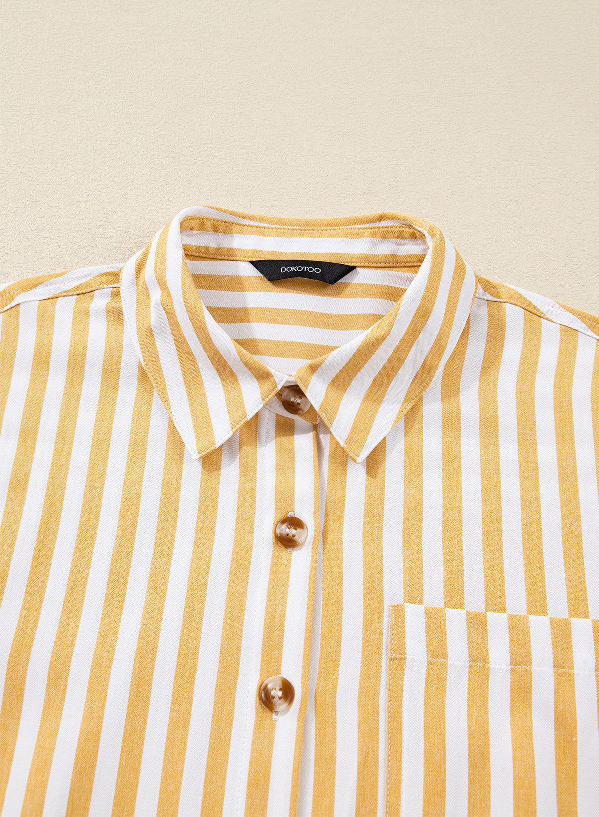 Womens Cropped Striped Button Down Shirts Ruffle 3/4 Length Sleeve Summer Tops Dressy Casual Blouses