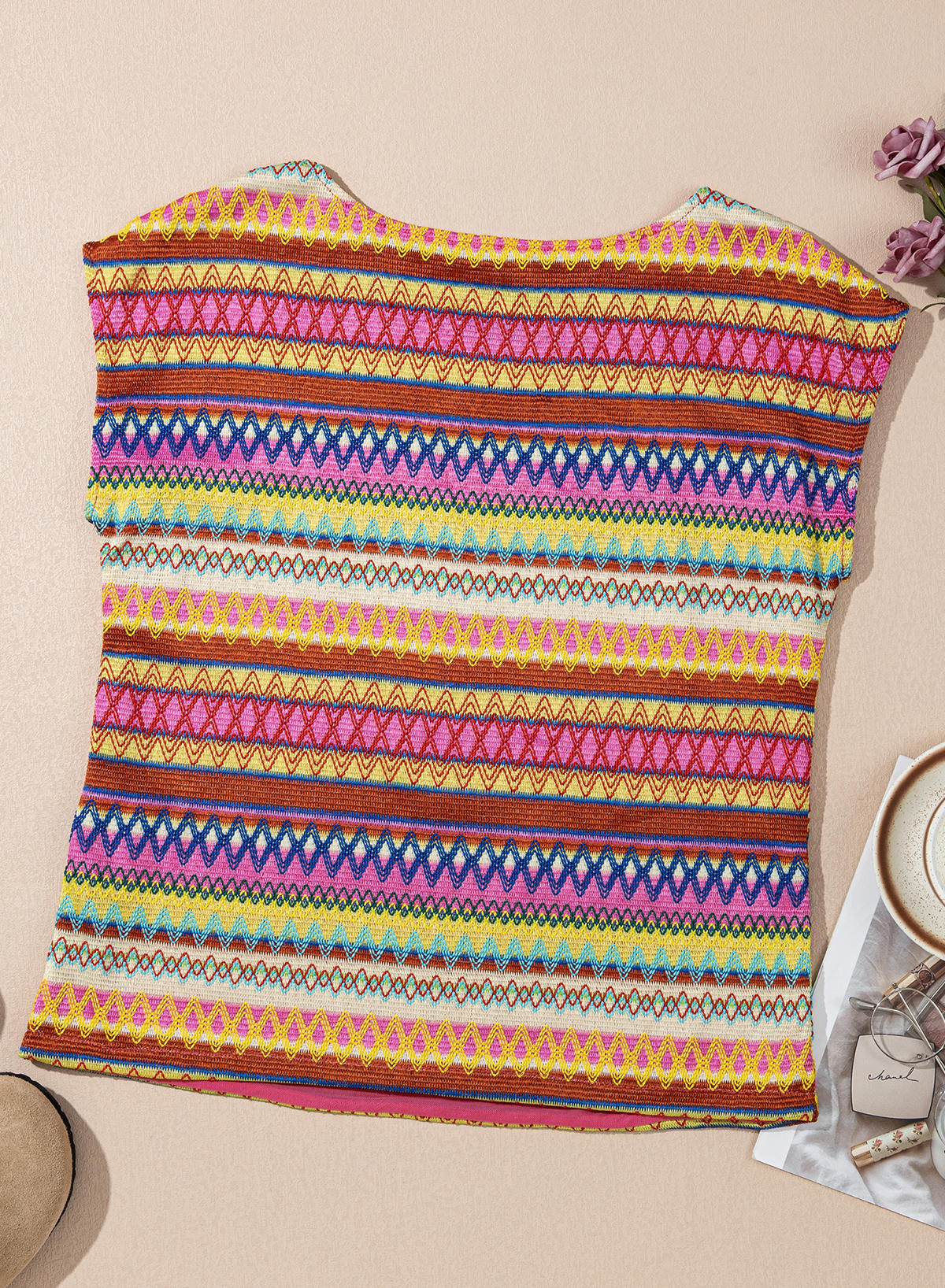 EMERY ROSE Women Geometric Print Round Neck Short Sleeve Casual T-Shirt