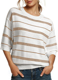 Drop Shoulder Ribbed Trim Loose Half Sleeve Sweater