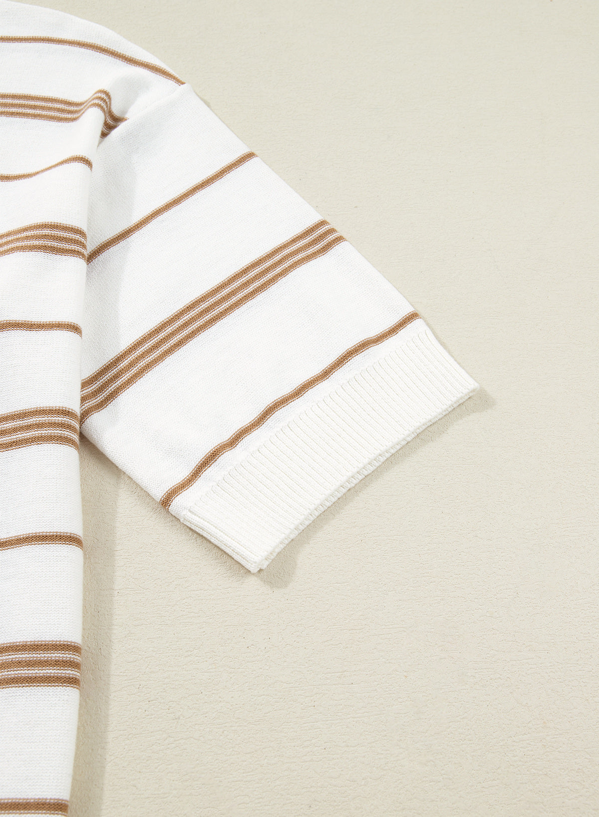 Drop Shoulder Ribbed Trim Loose Half Sleeve Sweater