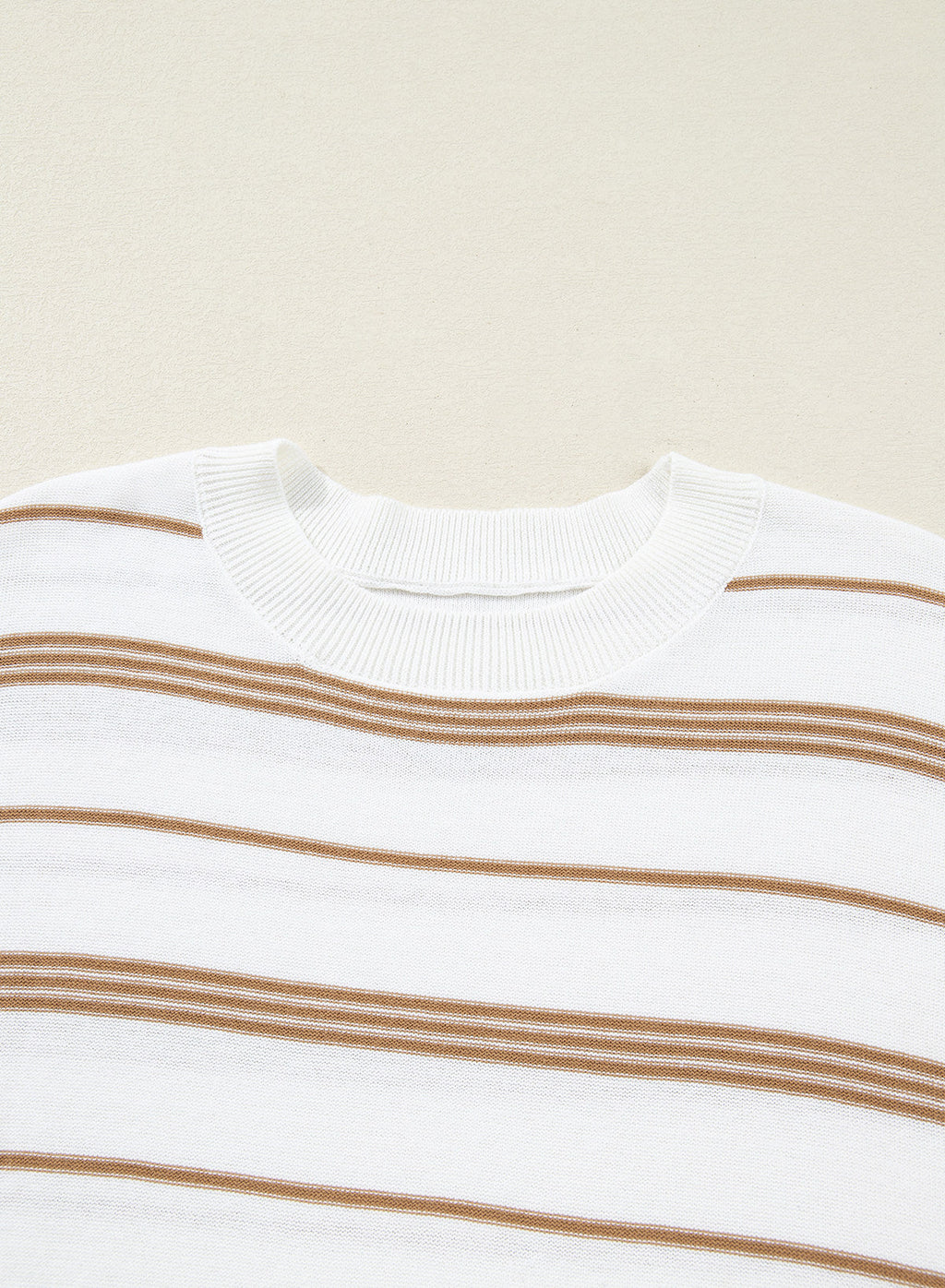 Drop Shoulder Ribbed Trim Loose Half Sleeve Sweater
