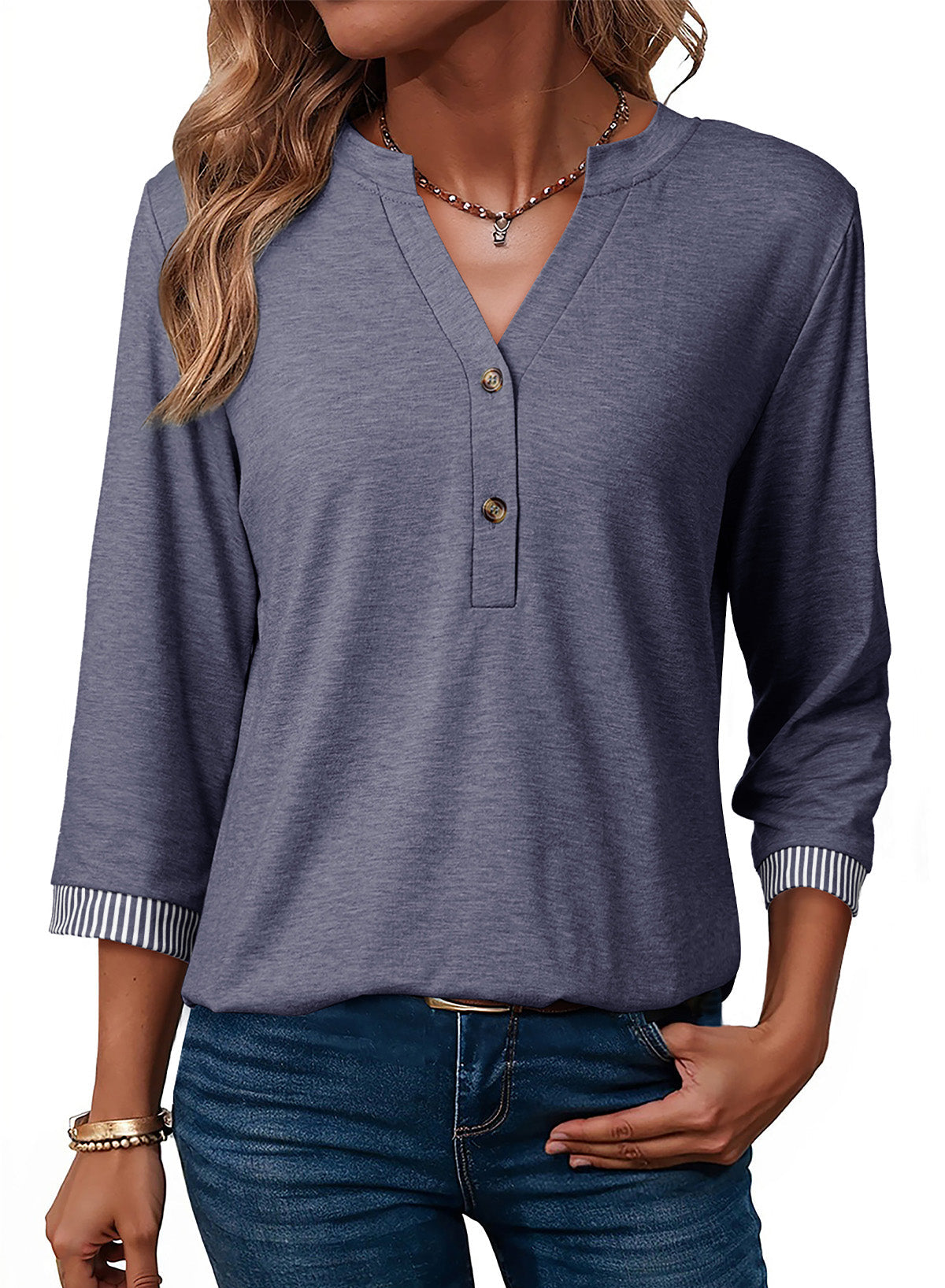 Dokotoo Womens Tops Fall 3/4 Length Sleeve Fashion Solid T-Shirts
