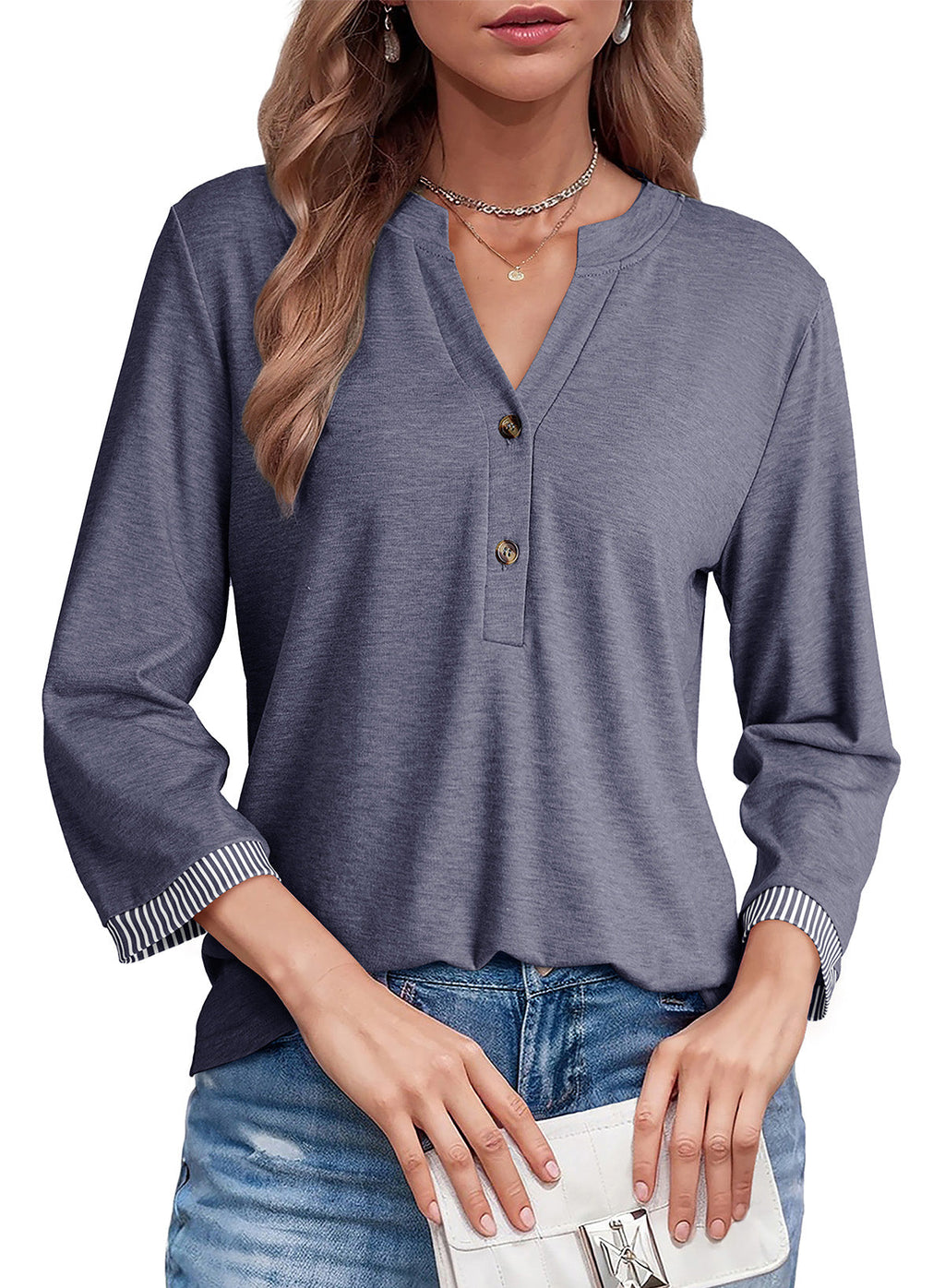 Dokotoo Womens Tops Fall 3/4 Length Sleeve Fashion Solid T-Shirts