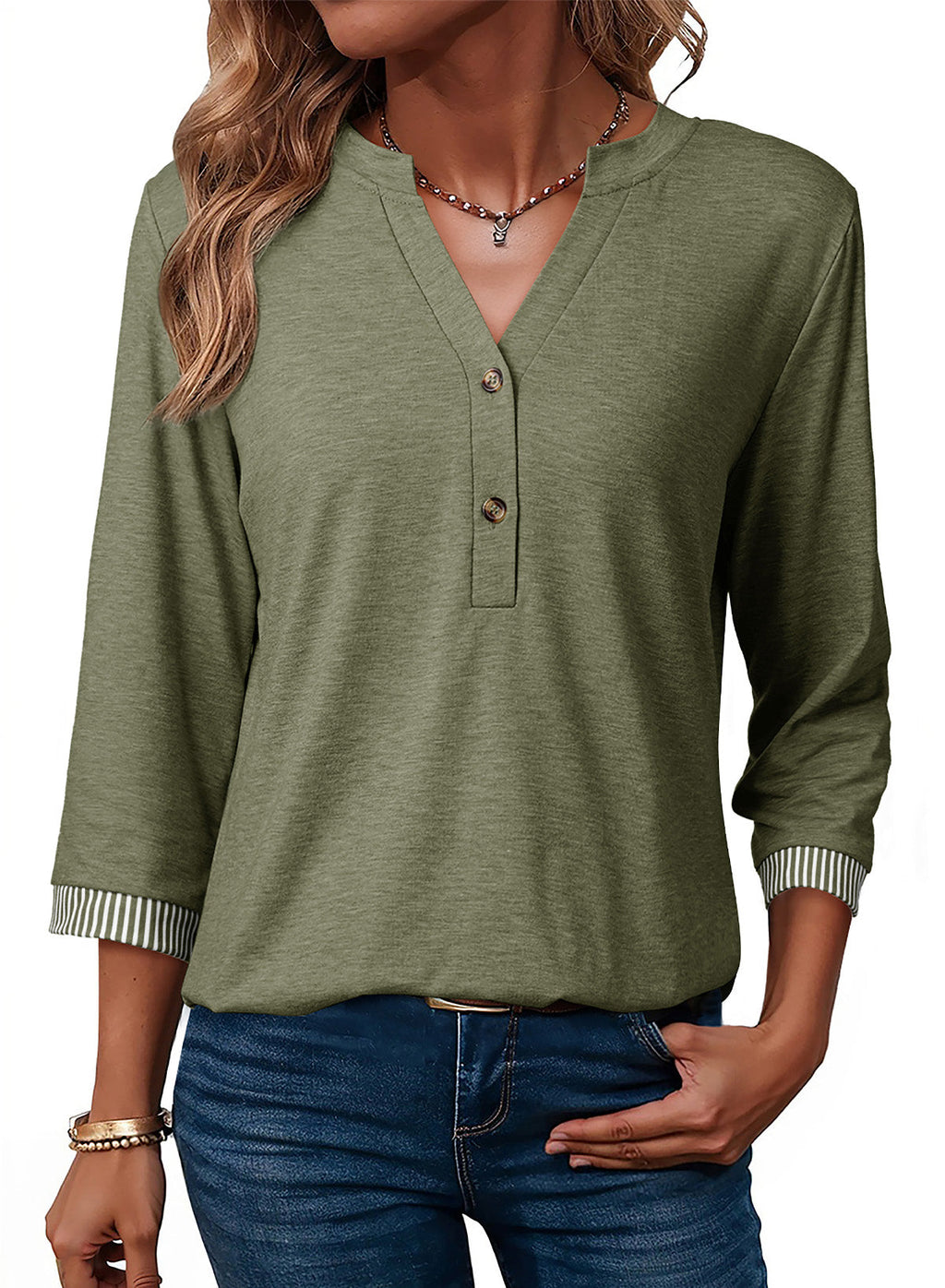 Dokotoo Womens Tops Fall 3/4 Length Sleeve Fashion Solid T-Shirts