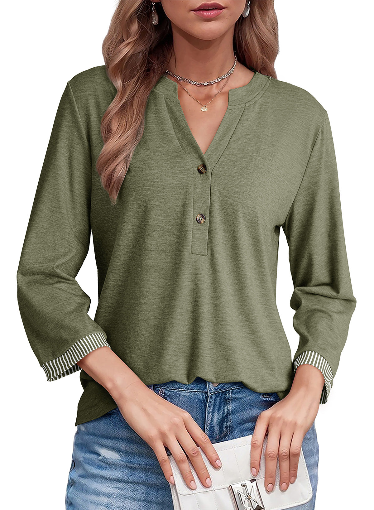 Dokotoo Womens Tops Fall 3/4 Length Sleeve Fashion Solid T-Shirts