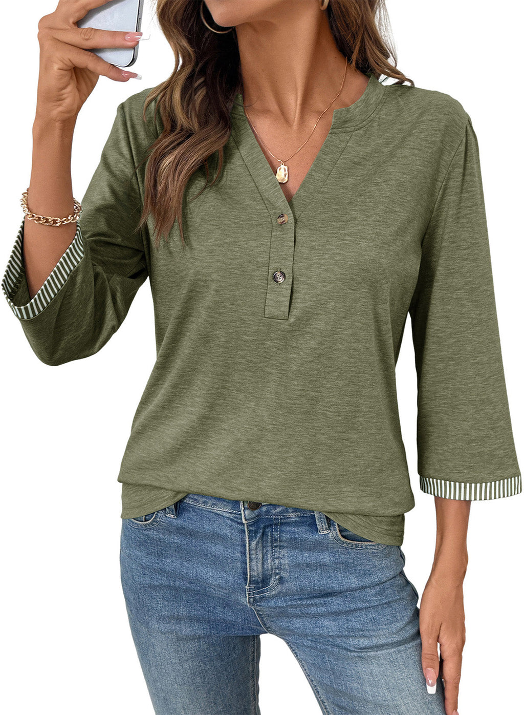 Dokotoo Womens Tops Fall 3/4 Length Sleeve Fashion Solid T-Shirts