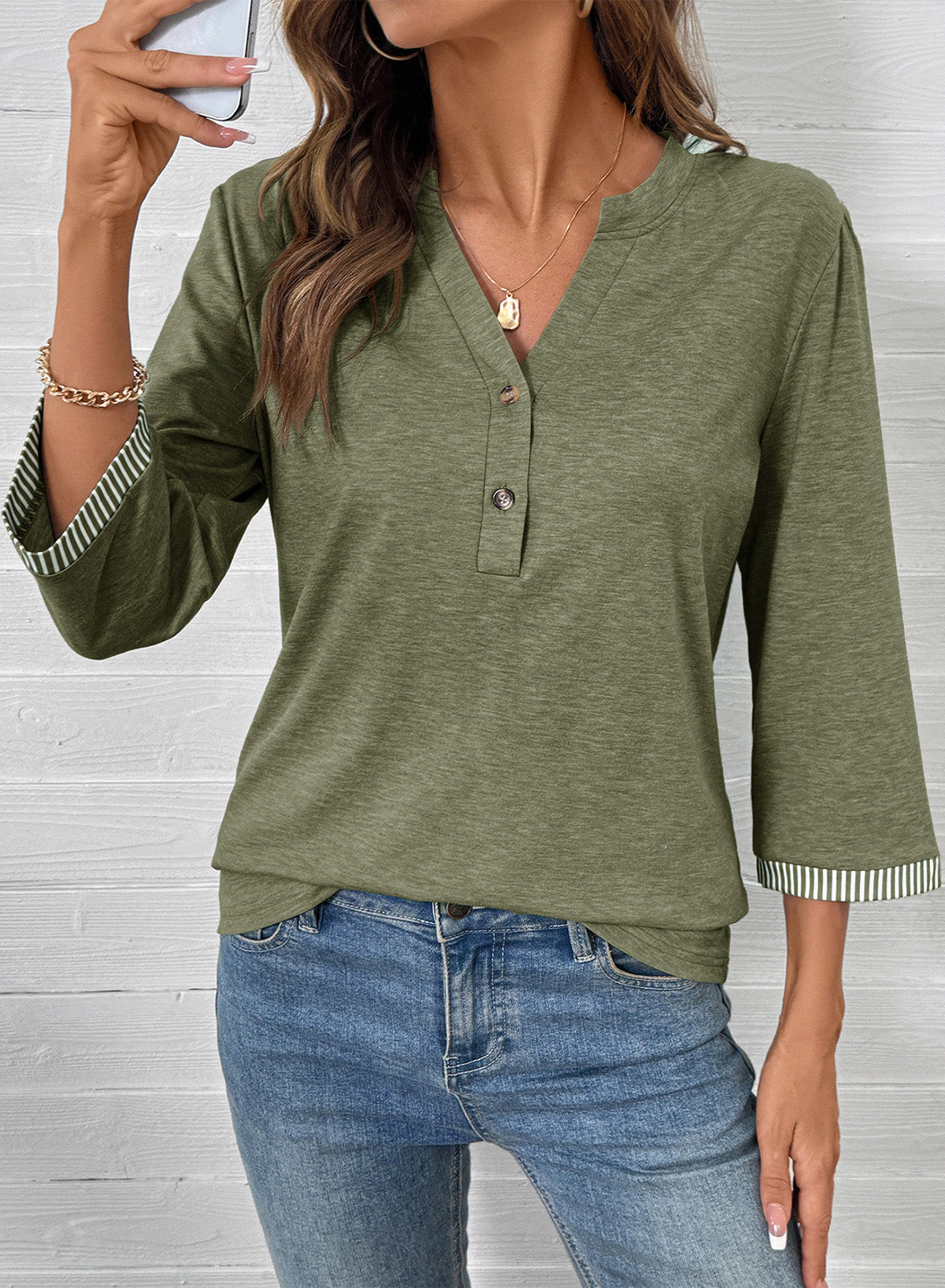 Dokotoo Womens Tops Fall 3/4 Length Sleeve Fashion Solid T-Shirts
