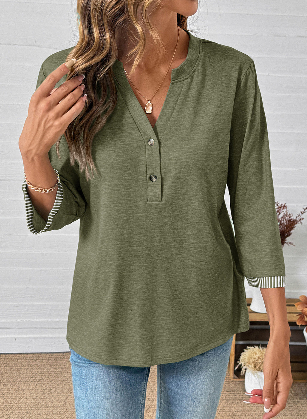 Dokotoo Womens Tops Fall 3/4 Length Sleeve Fashion Solid T-Shirts