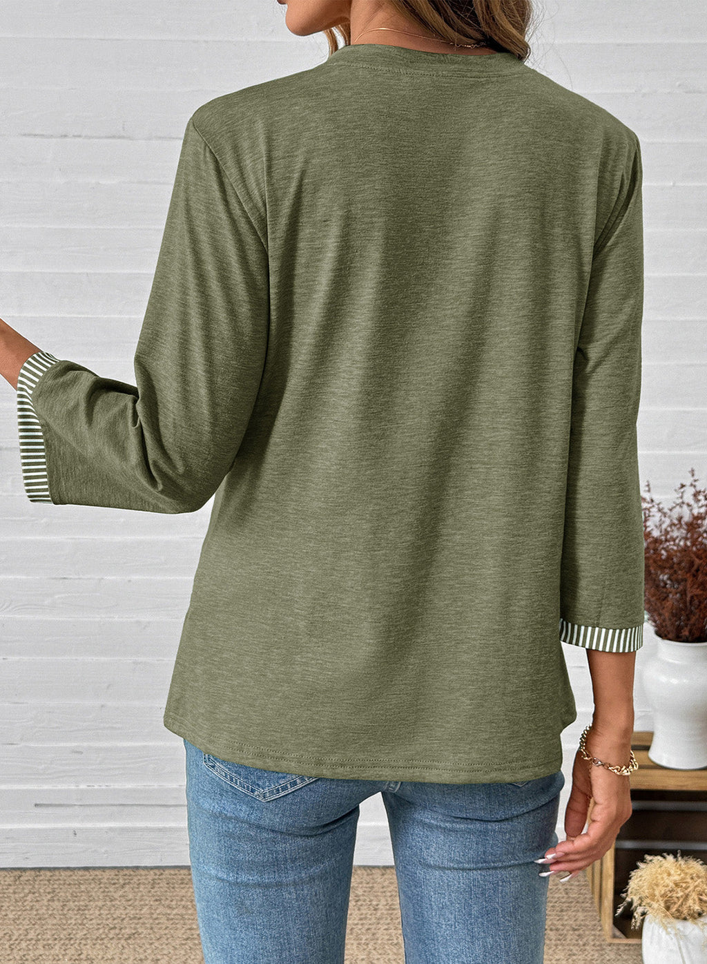 Dokotoo Womens Tops Fall 3/4 Length Sleeve Fashion Solid T-Shirts