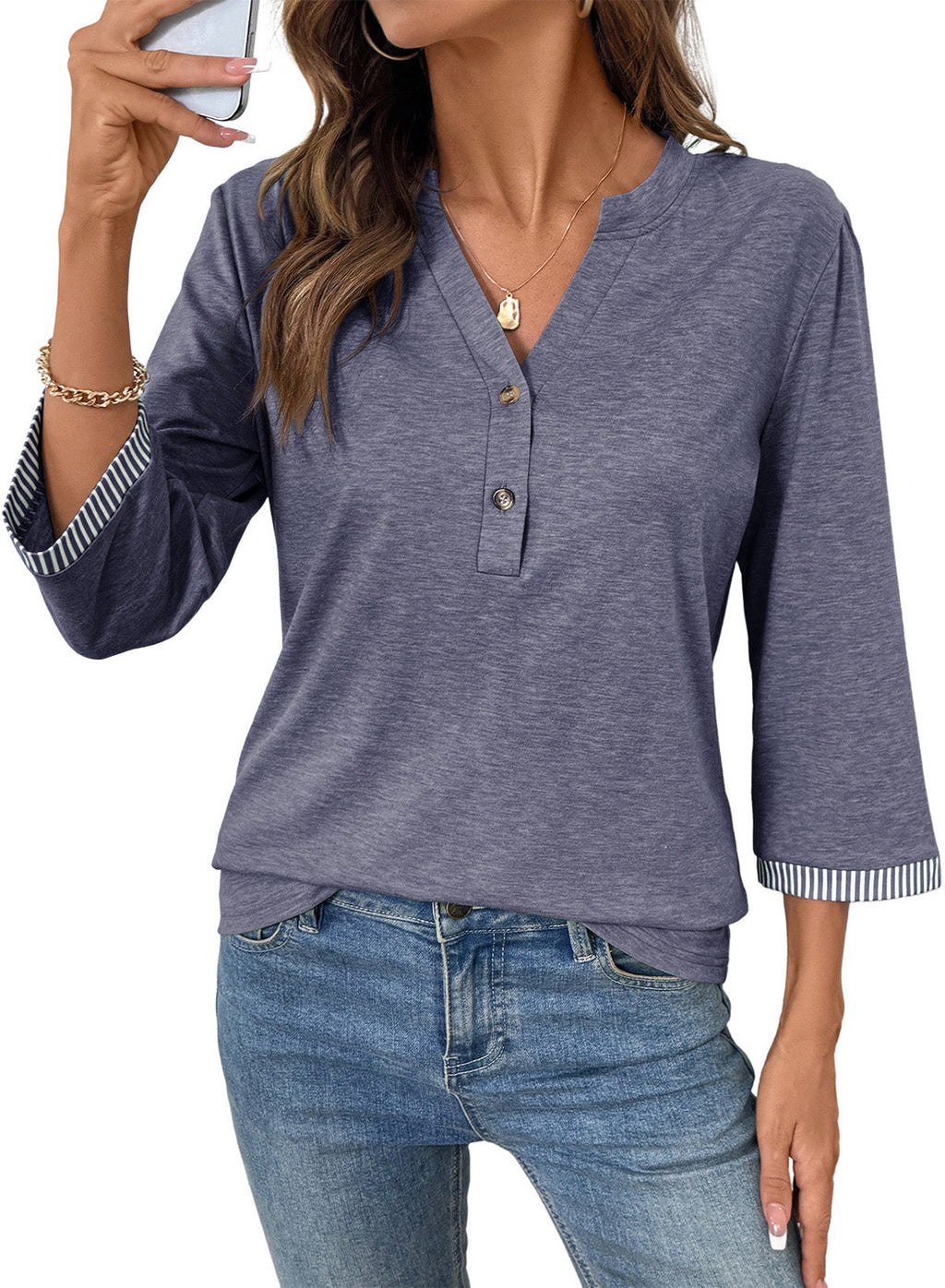 Dokotoo Womens Tops Fall 3/4 Length Sleeve Fashion Solid T-Shirts