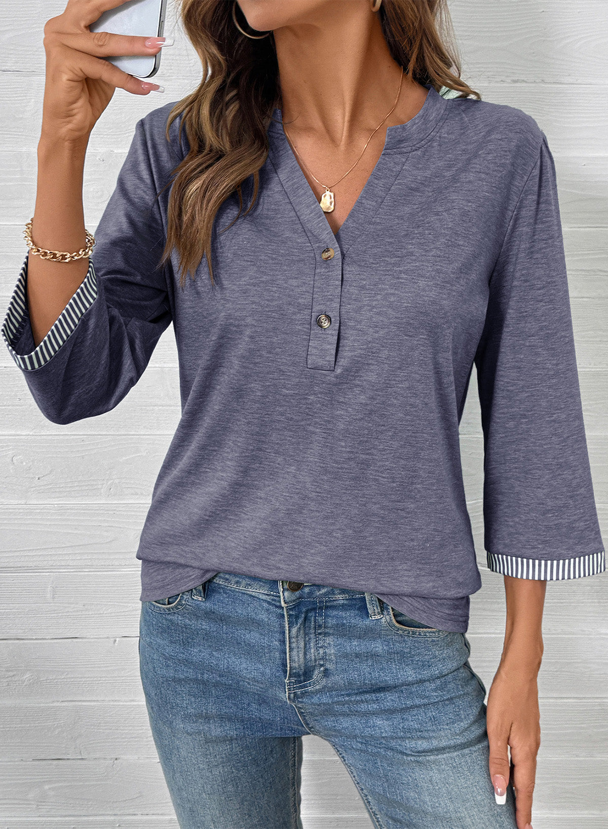 Dokotoo Womens Tops Fall 3/4 Length Sleeve Fashion Solid T-Shirts