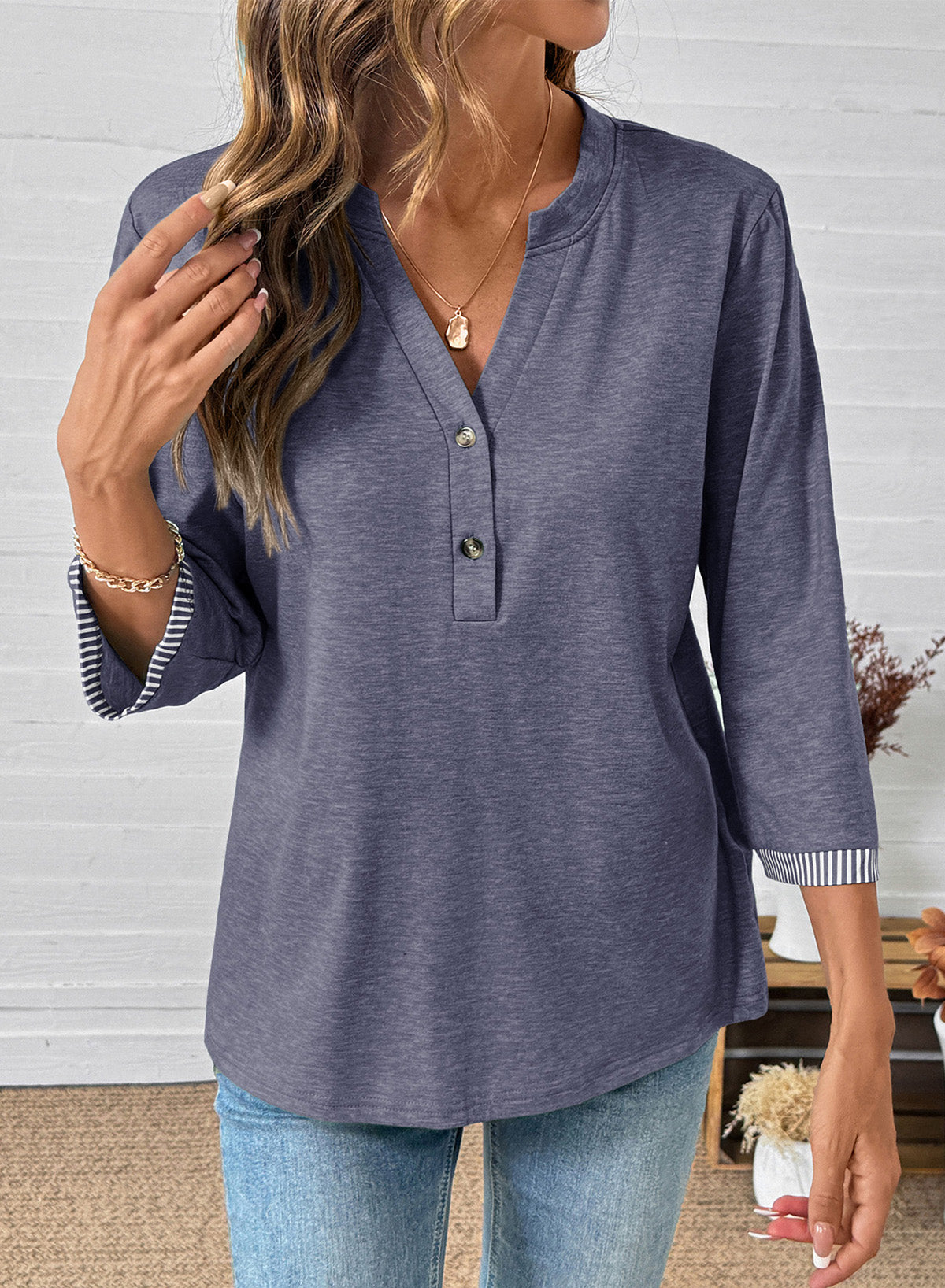 Dokotoo Womens Tops Fall 3/4 Length Sleeve Fashion Solid T-Shirts
