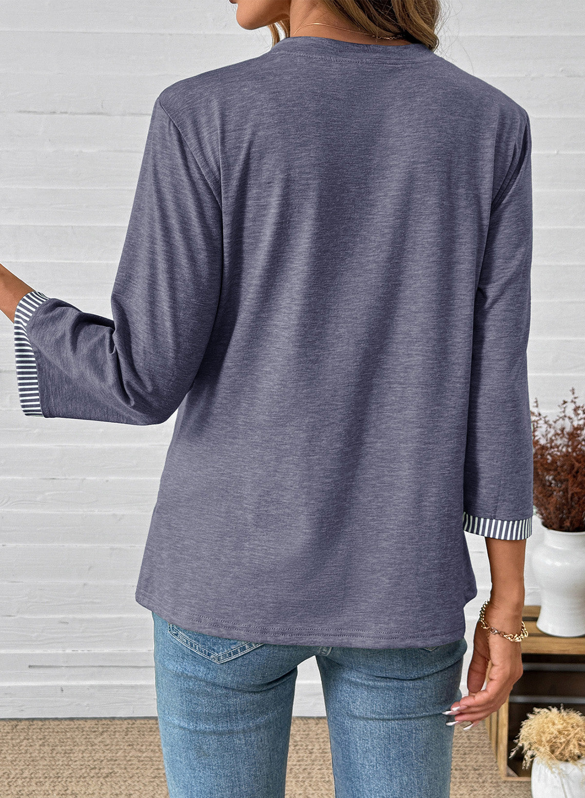 Dokotoo Womens Tops Fall 3/4 Length Sleeve Fashion Solid T-Shirts