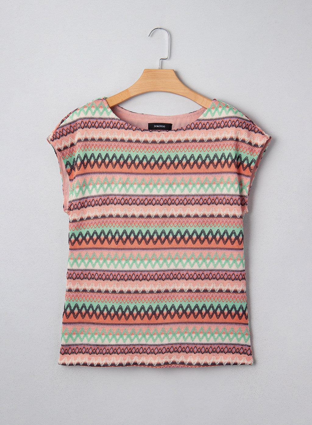 EMERY ROSE Women Geometric Print Round Neck Short Sleeve Casual T-Shirt