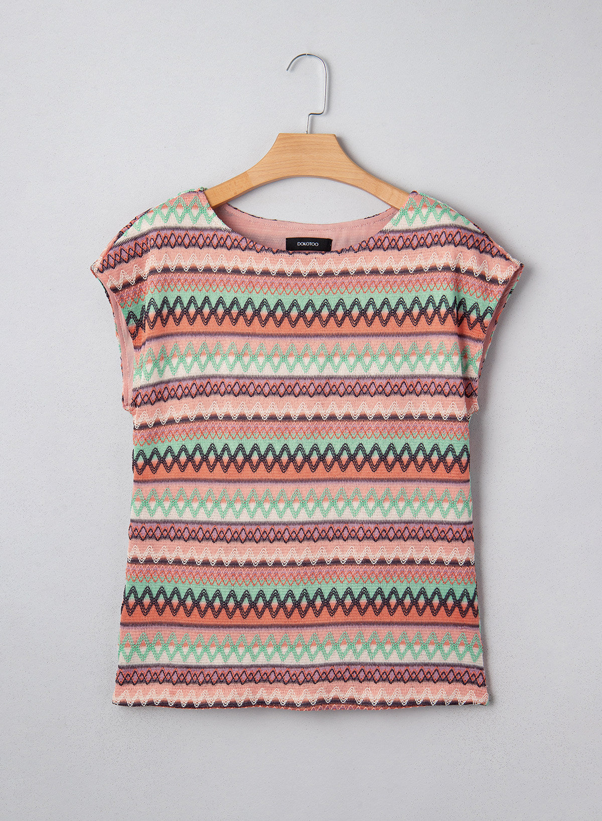 EMERY ROSE Women Geometric Print Round Neck Short Sleeve Casual T-Shirt