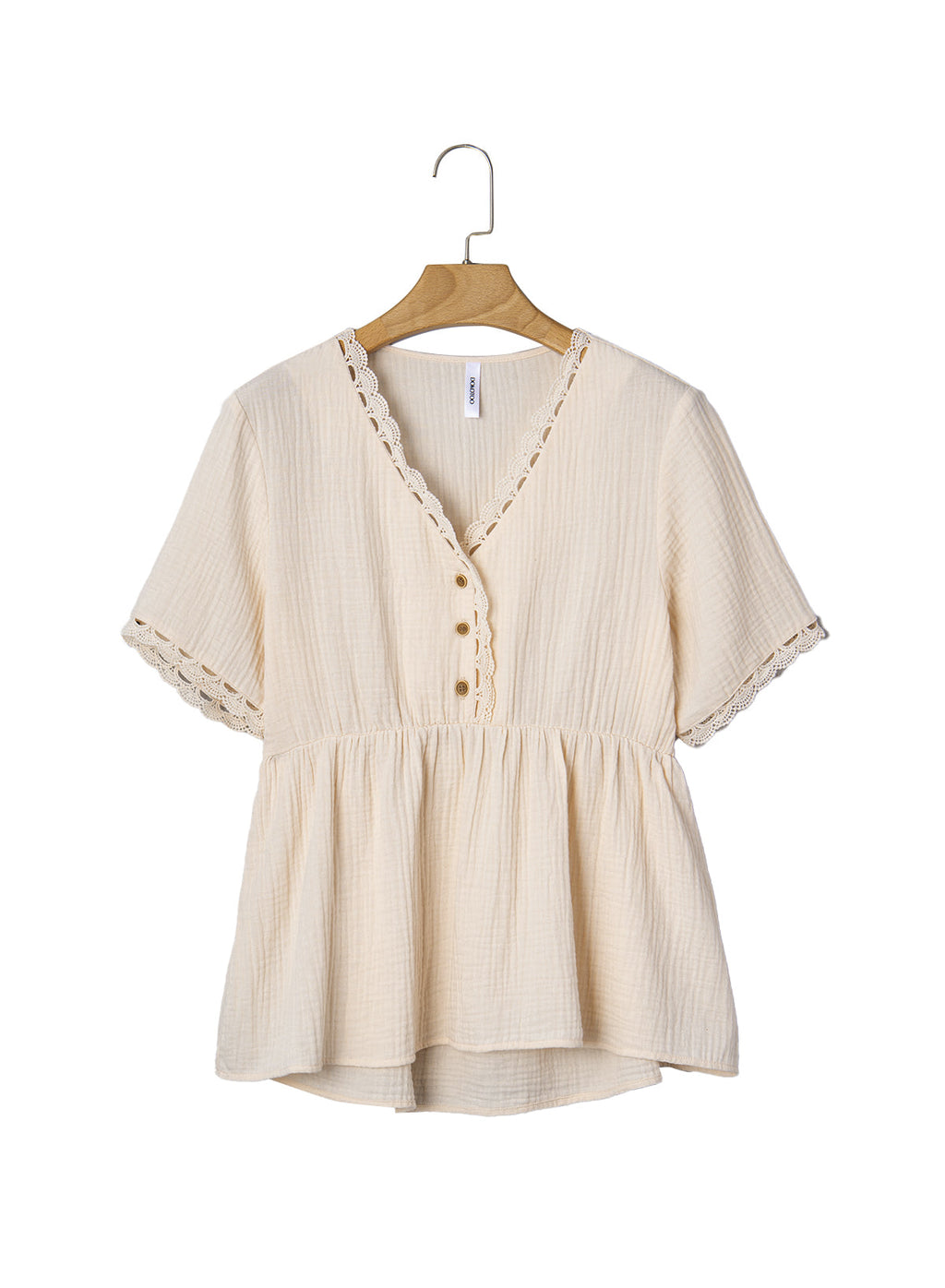 Dokotoo Womens Short Sleeve Babydoll Tops Lace Trim V Neck Cotton Tunic