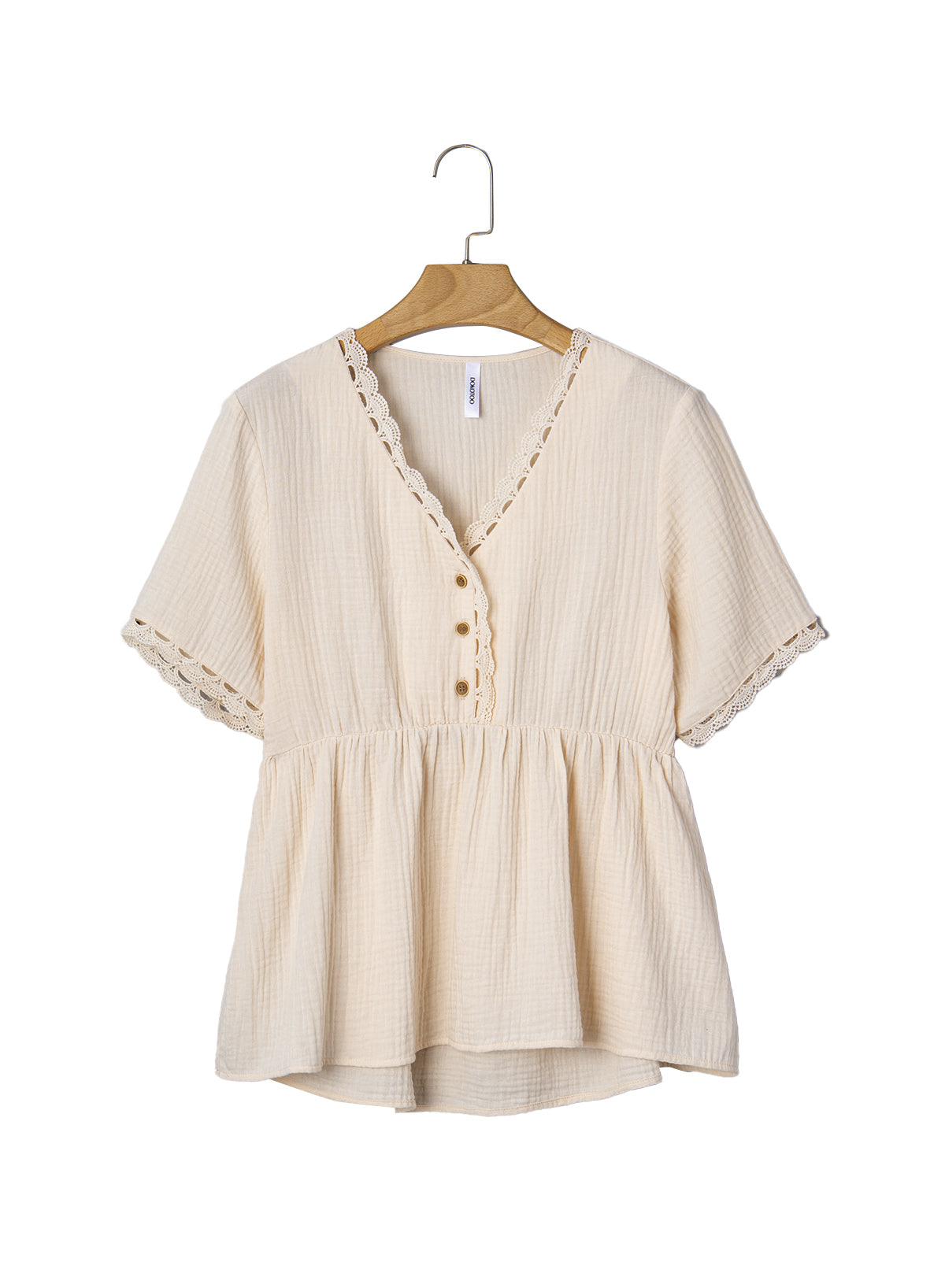 Dokotoo Womens Short Sleeve Babydoll Tops Lace Trim V Neck Cotton Tunic